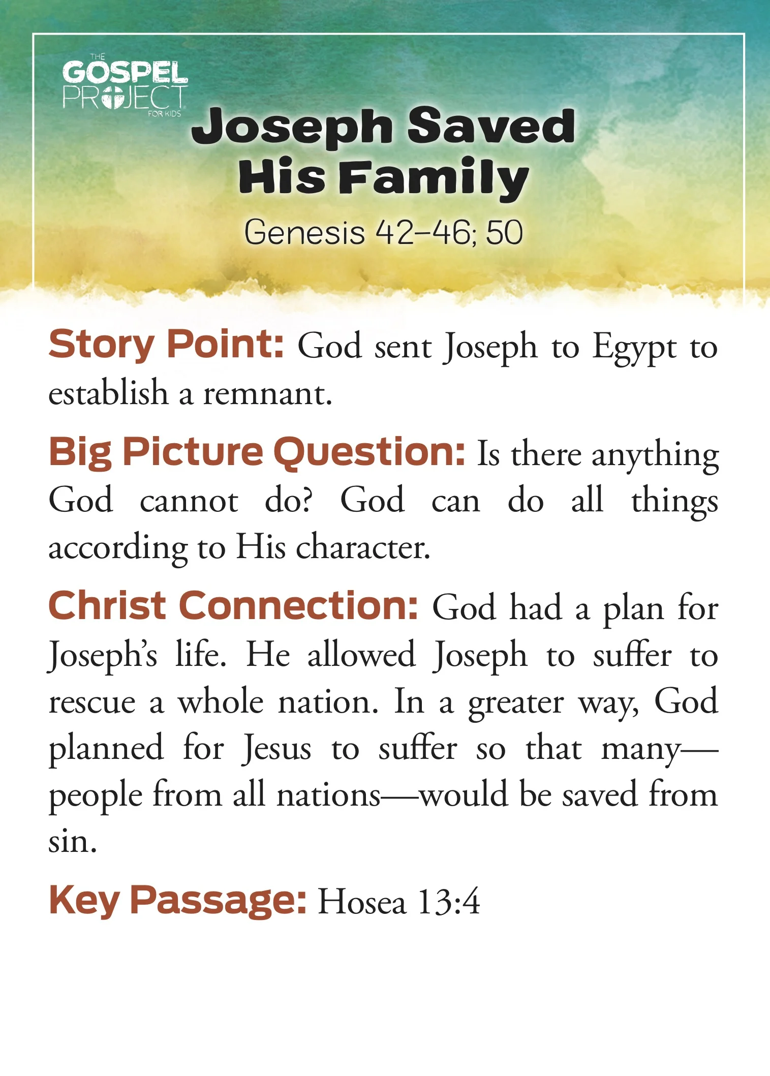 Family Devotional: Joseph Saved His Family