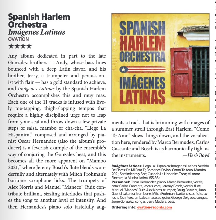 "Imágenes Latinas Achieves a Gold Standard" – 4 star Review in Aug '22 Downbeat