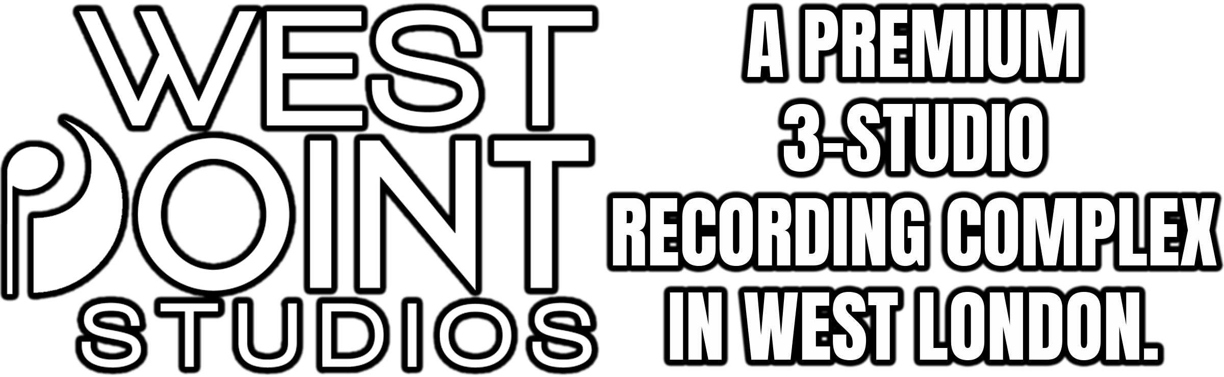 Text graphic with black background and white text that says: 'West Point Studios, a premium 3-studio recording complex in West London.'