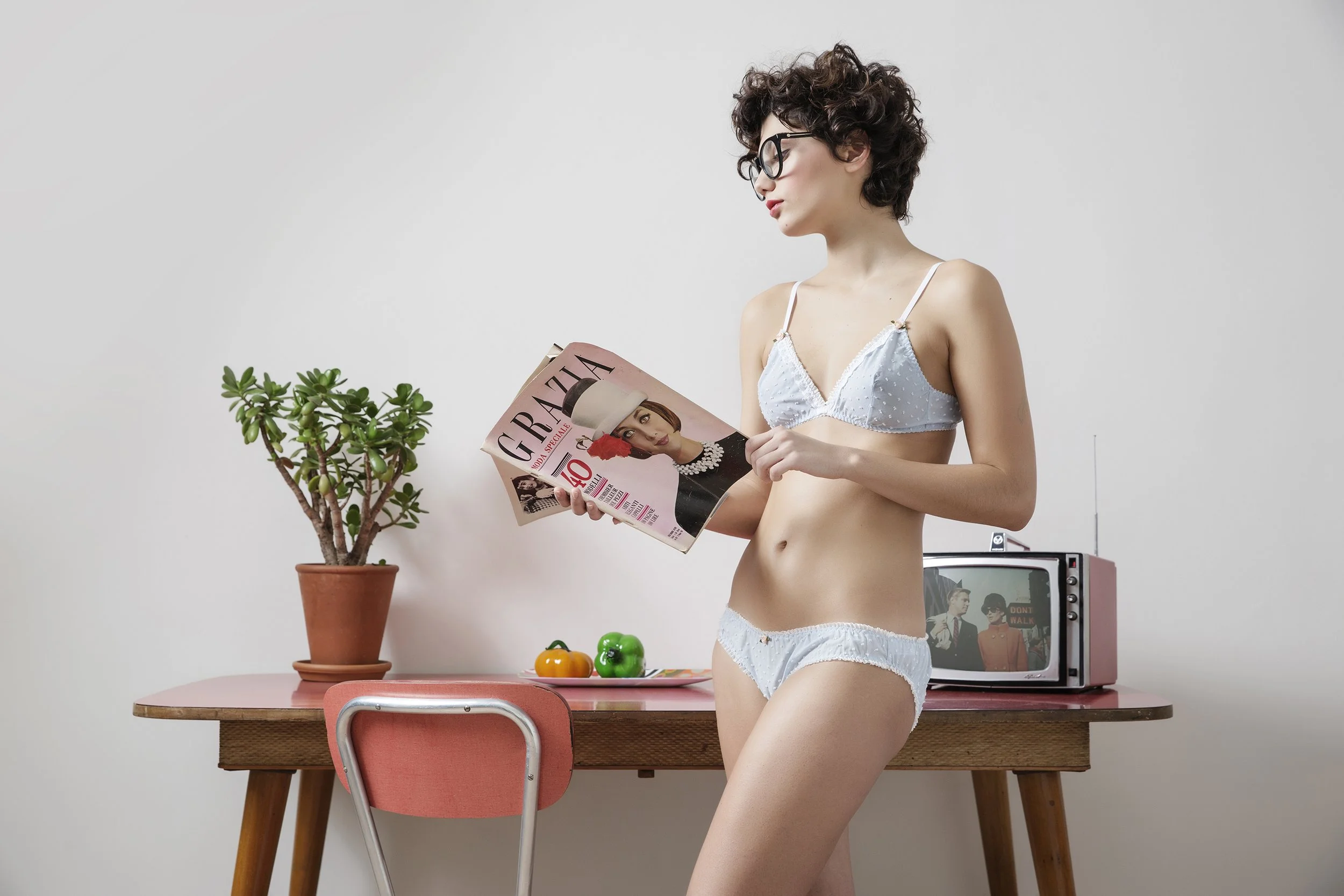 Light blue non-sheer French plumetis cotton lingerie set with Sangallo lace - Voilà le Vélo handmade.