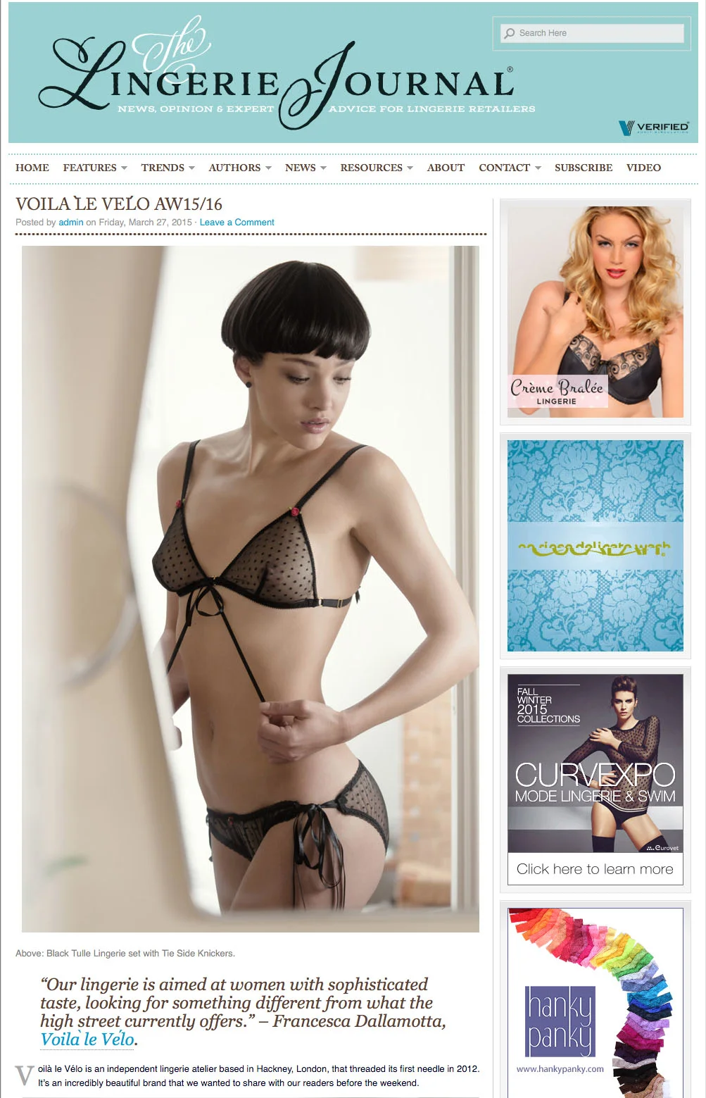 Bell’articolo di The Lingerie Journal, USA. leggilo qui.