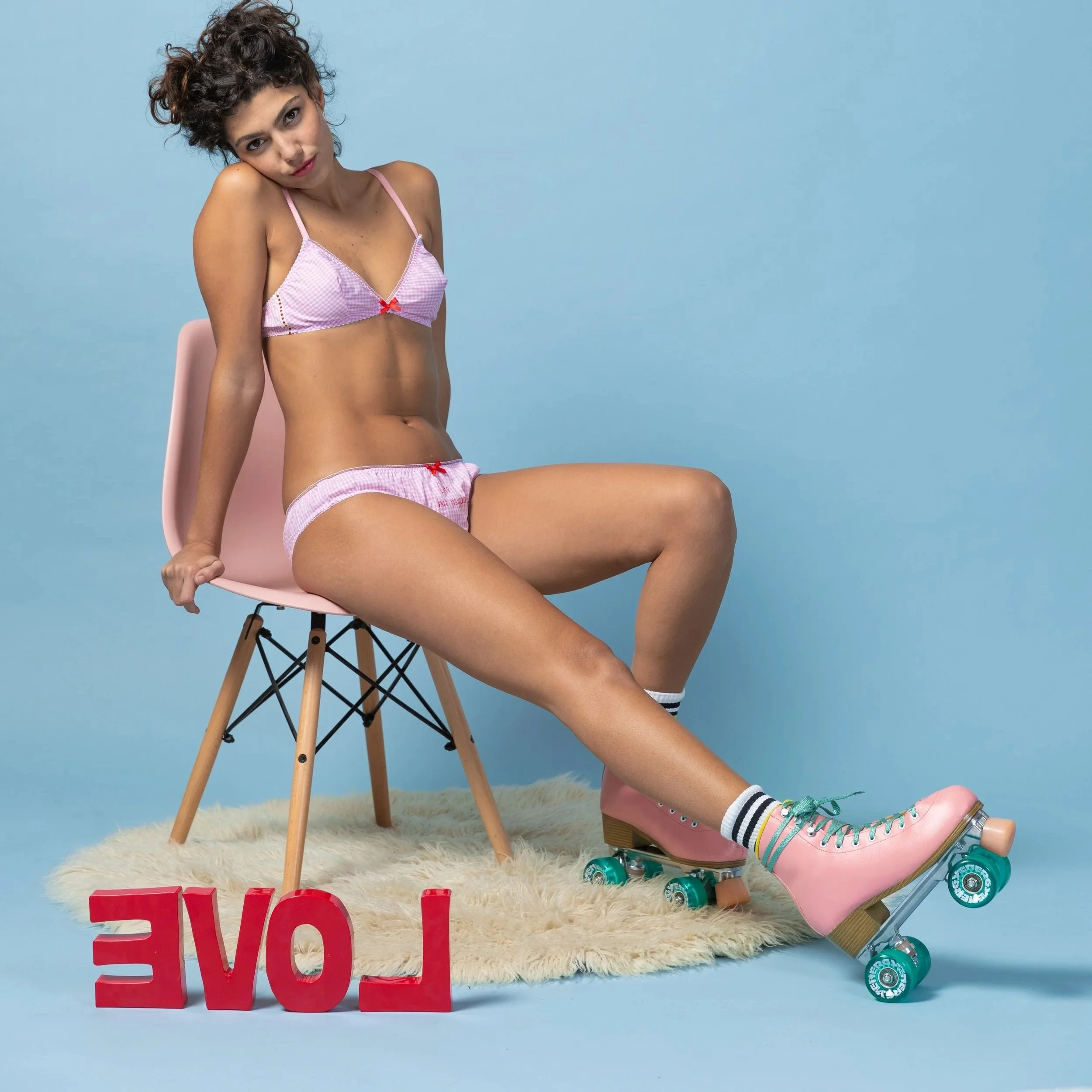 Cute but Psycho pink Vichy cotton panties with red satin bow