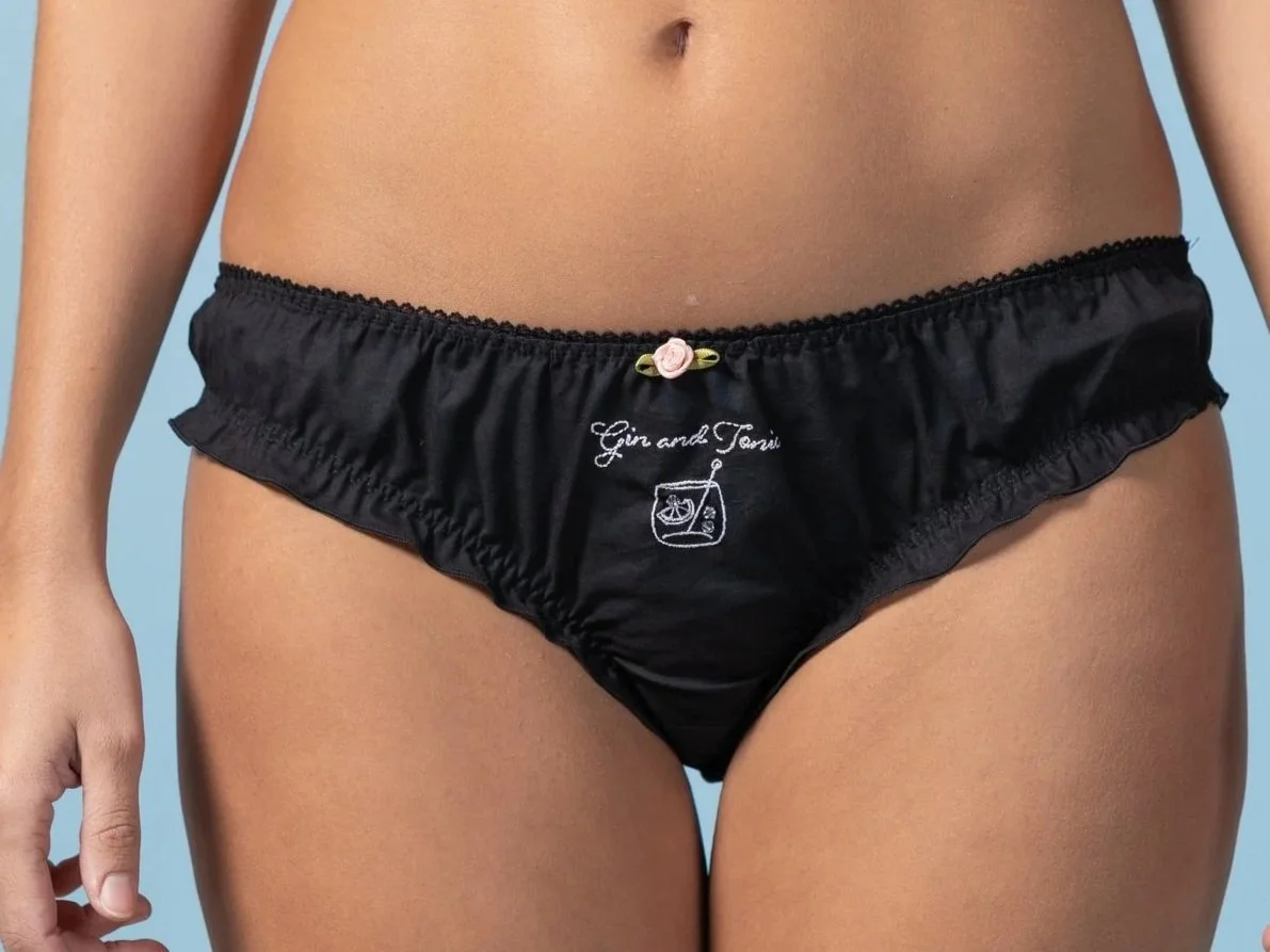DETAIL OF Cocktailini - Hand-embroidered cotton panties with cocktail designs