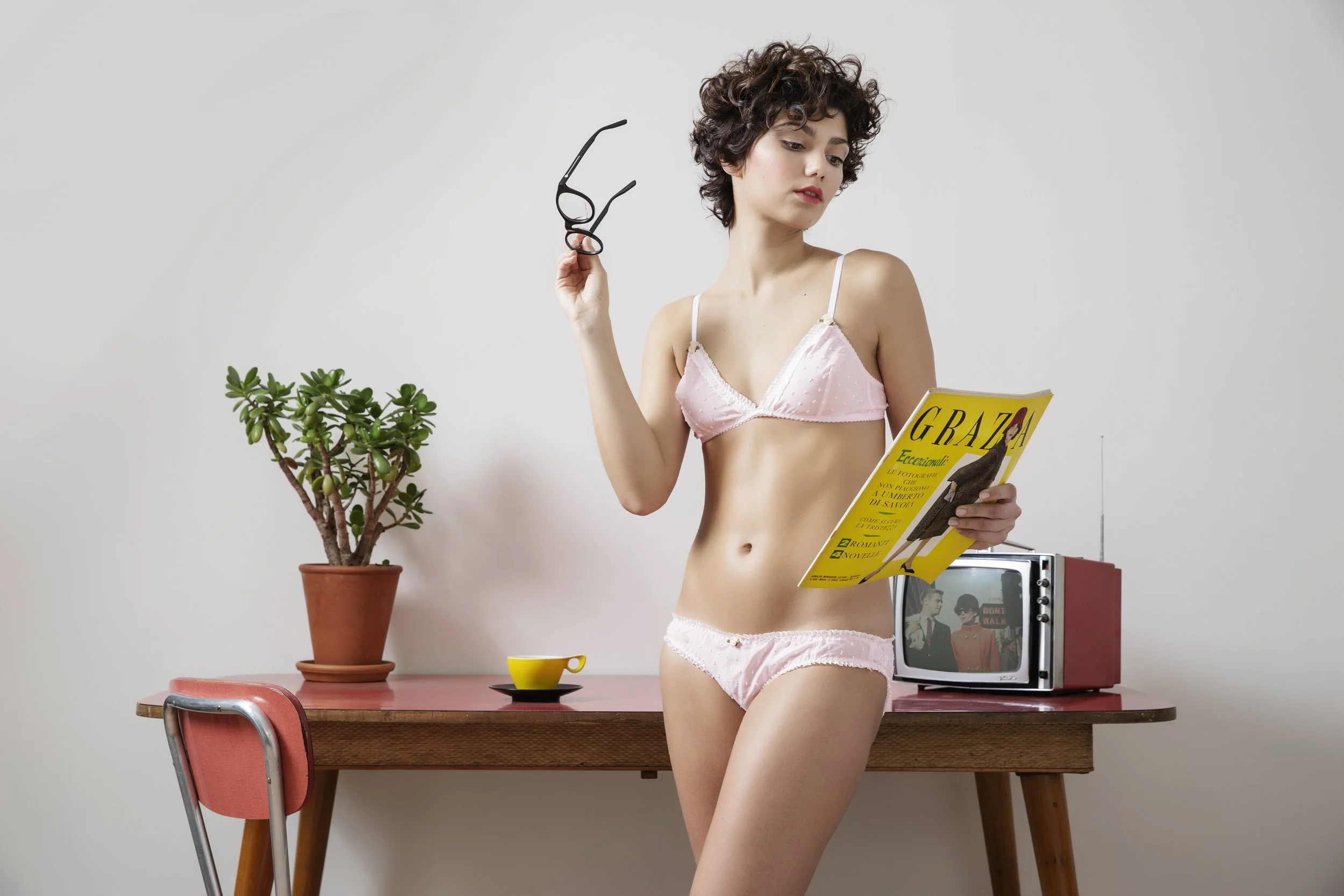 Azure blue and soft pink French plumetis cotton knickers with tiny satin roses - Voilà le Vélo.