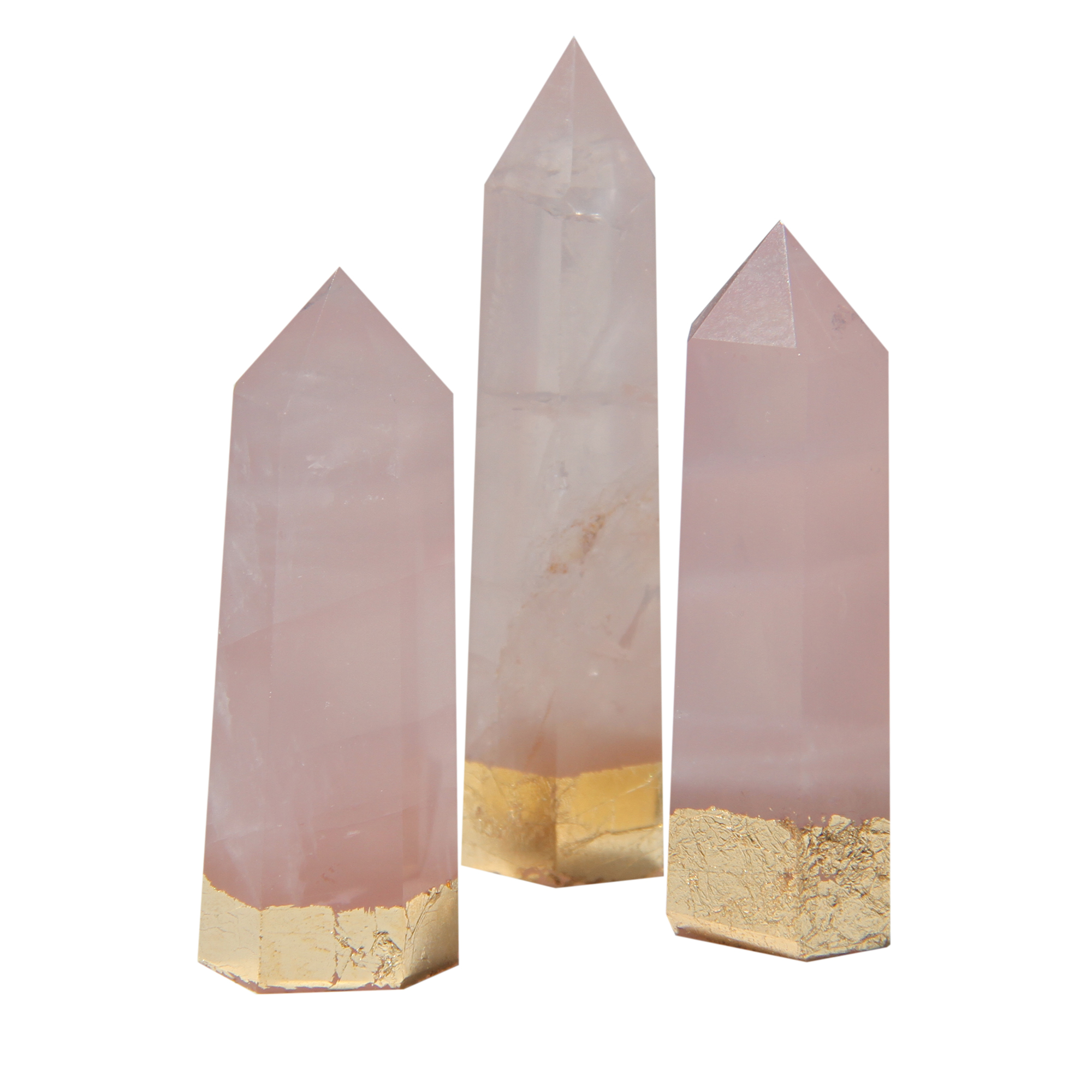 Set Of 3 GOLD Rose Quartz Crystal Wand Ring Holder.jpg