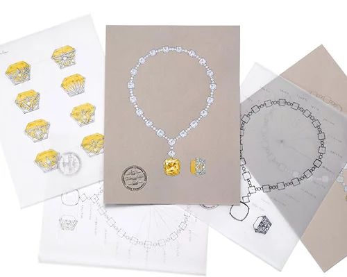 Designs for the Tiffany Diamond necklace made in 2012 to celebrate 175th Anniversary of Tiffany.
