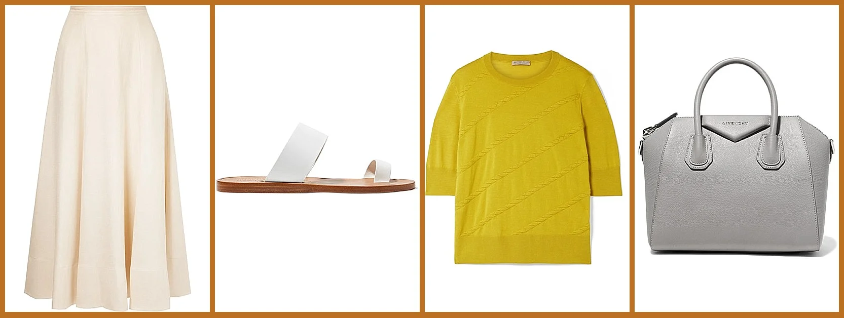 From netaporter: Elizabeth and James skirt, Common Projects sandals, Bottega Veneta top, Givenchy bag