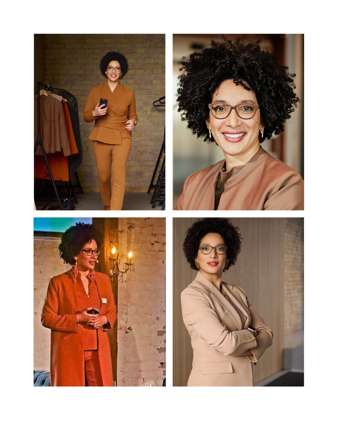 Kenza Ait Si Abbou in four looks from a bespoke wardrobe curation expressing her personal brand and leadership presence
