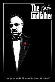 The Godfather aesthetic identity with ruler energy, distinct lines, high contrast, vivid color and low complexity