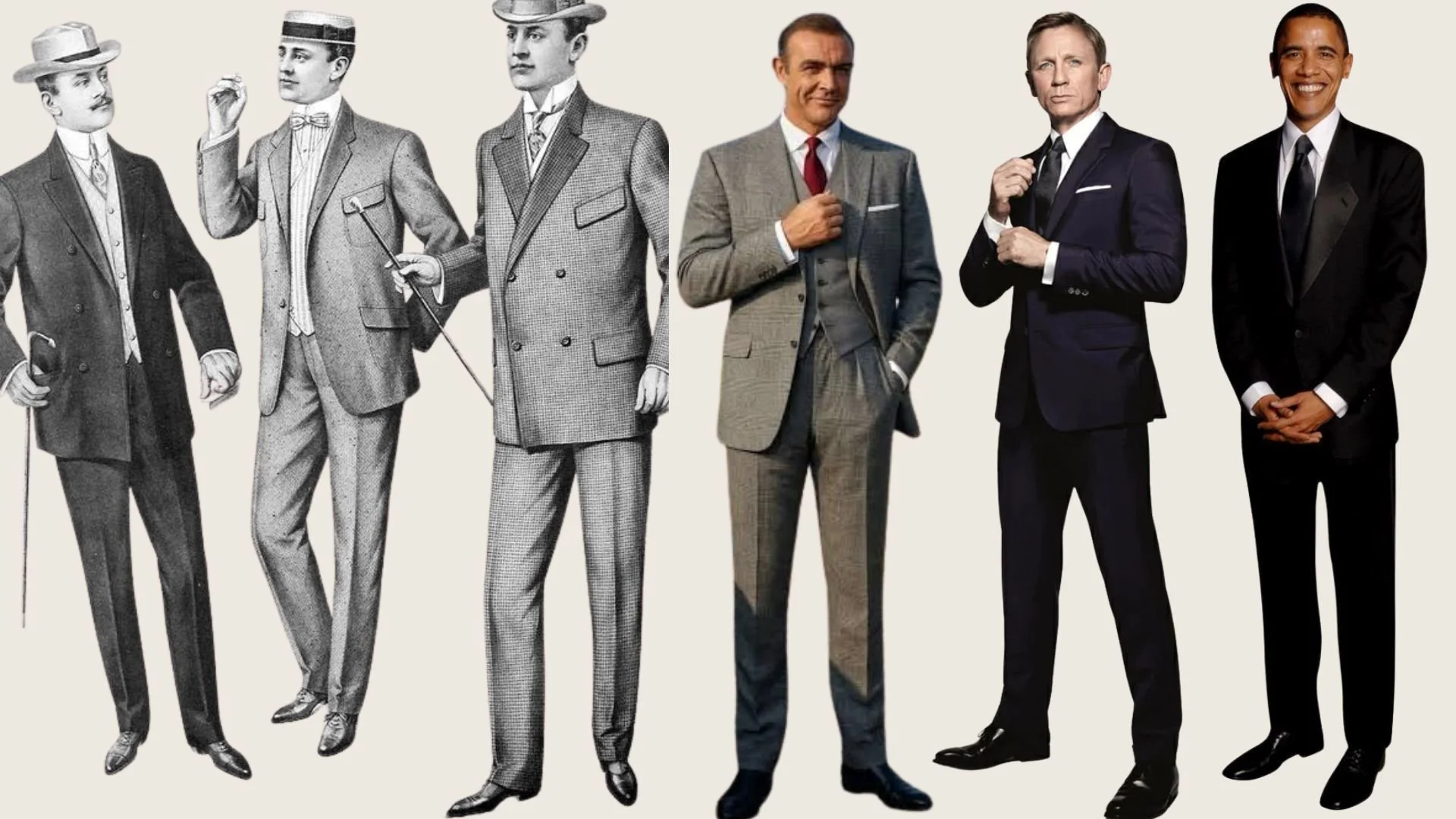 Examples of the traditional men’s suit as a coherent formal style script.