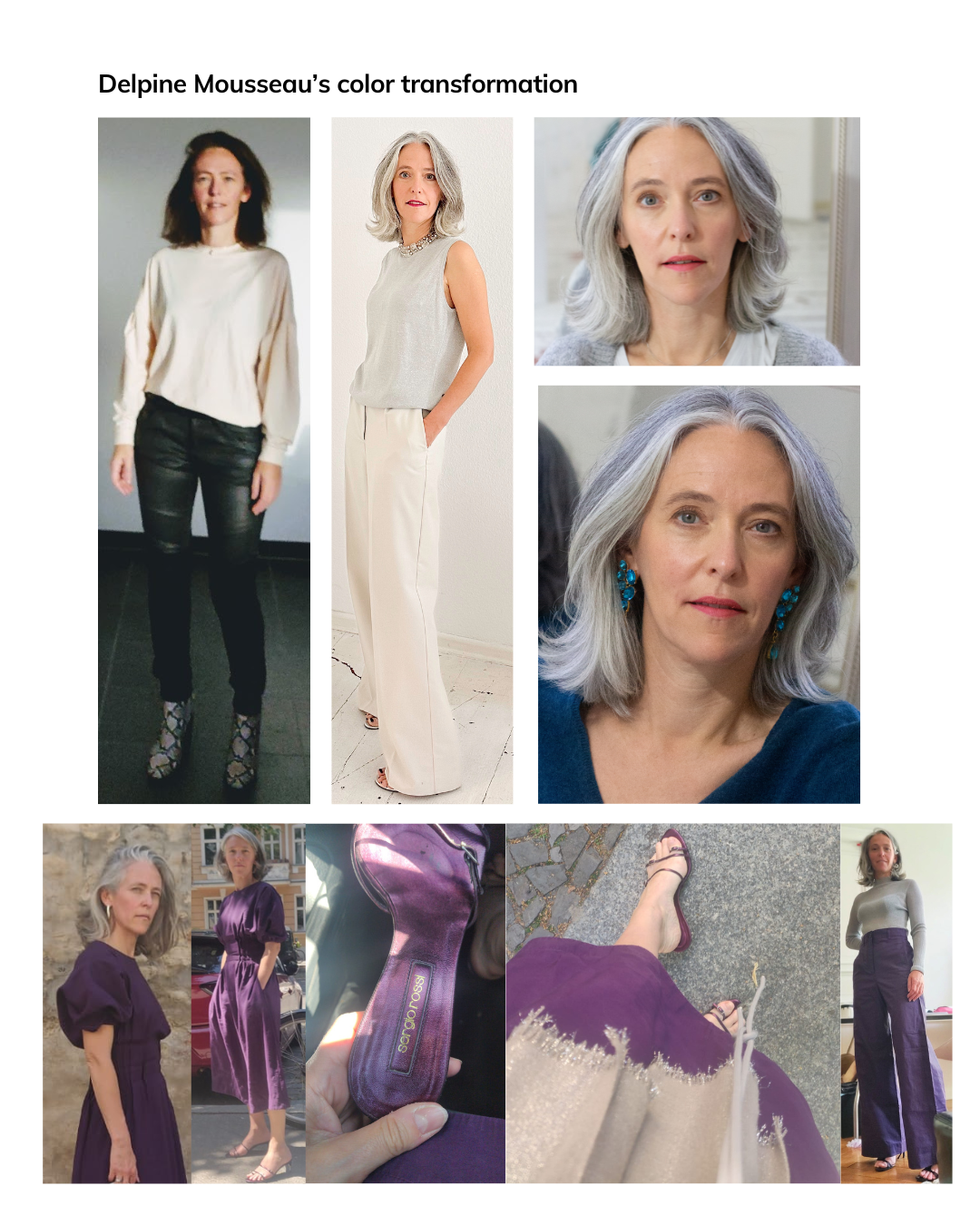 Delphine Mousseau color transformation showing personal brand expression through style using the Personal Brand + Style Lab method