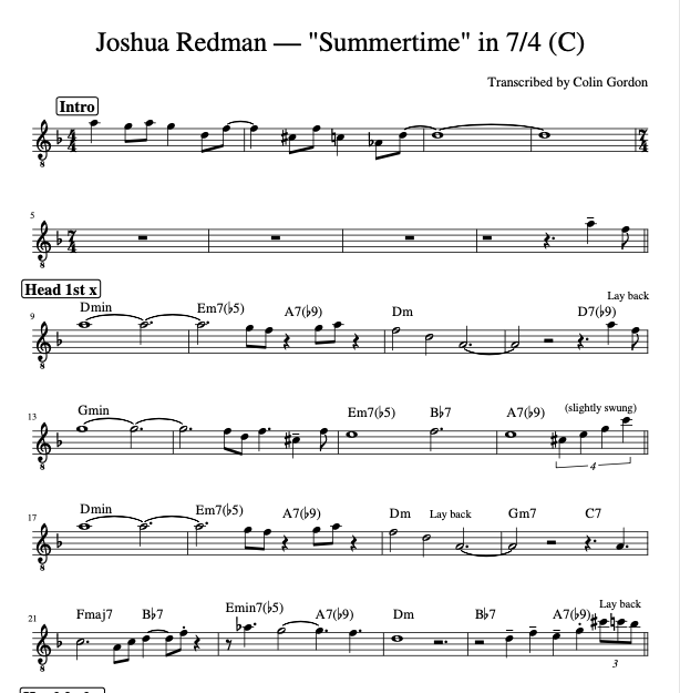 Joshua Redman — "Summertime" in 7 (C)