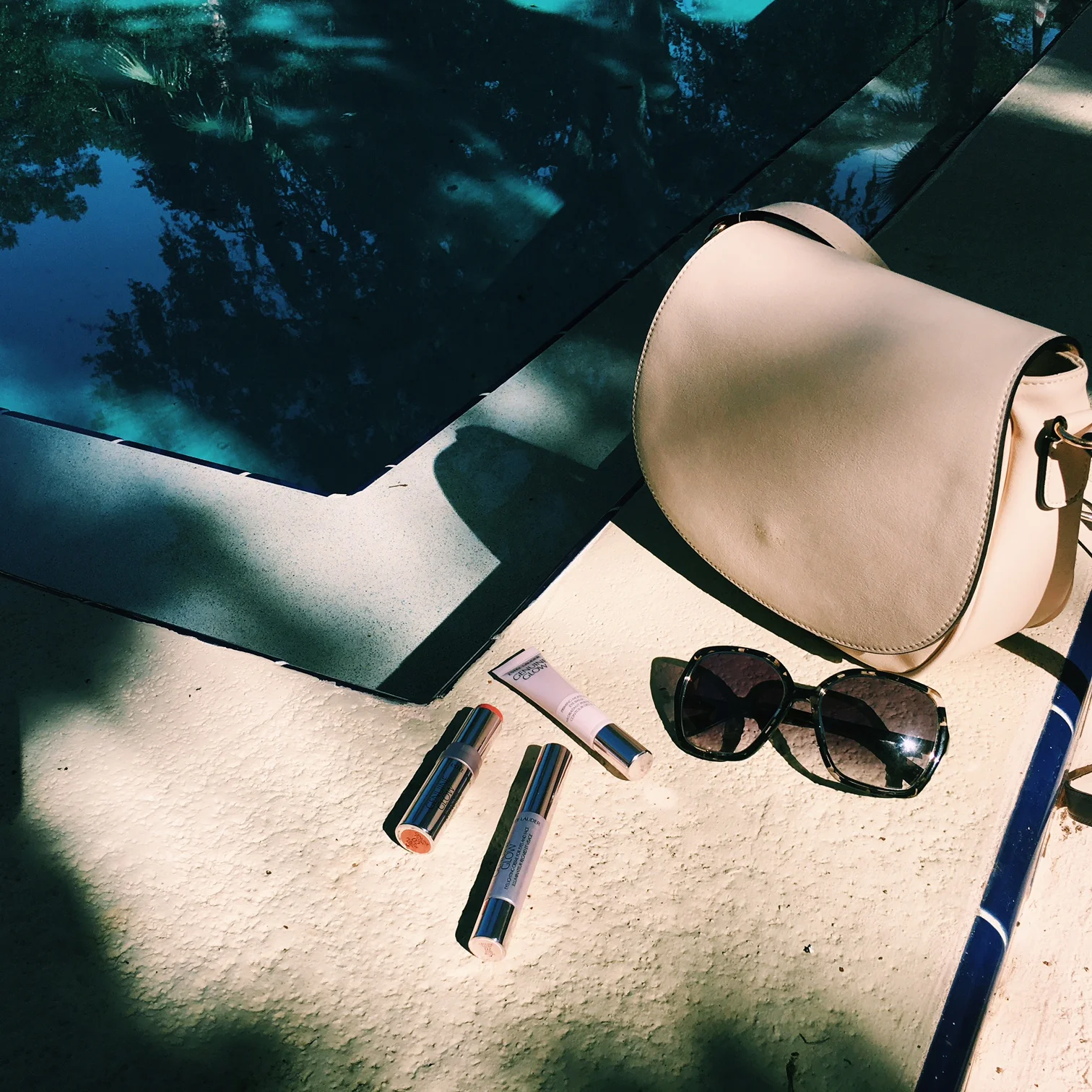 Genuine Glow collection, exclusively at Blue Mercury // Ditto sunglasses (use code ITSJULIEN for a free month!) // Angela Roi bag
