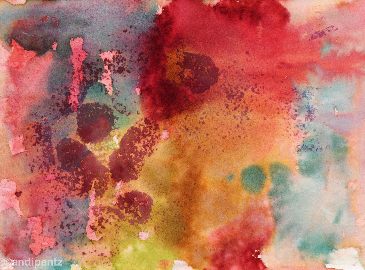 "Stained and Dyed" Watercolor and Ink on watercolor paper. 4 1/2" x 6". March 2015. Original painting: $20 shipped, unmatted/unframed.