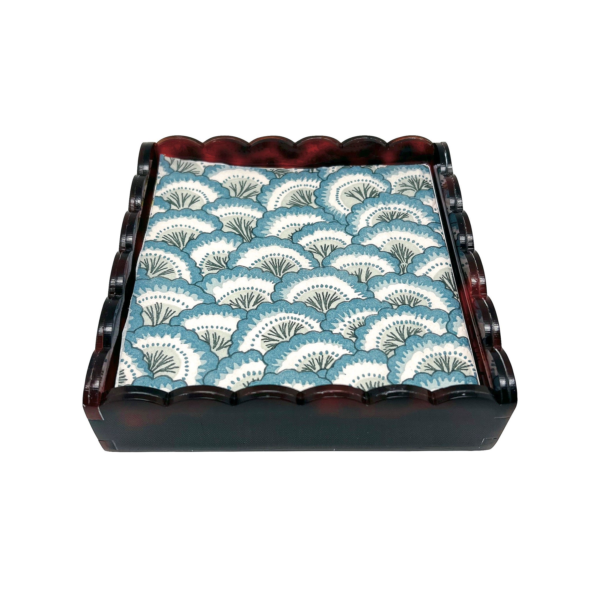 45764 - Tortoise Blue Scalloped Napkin Box - $58