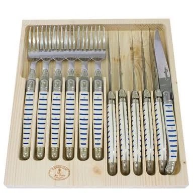 Blue &amp; White Stripe Cutlery Set- $194