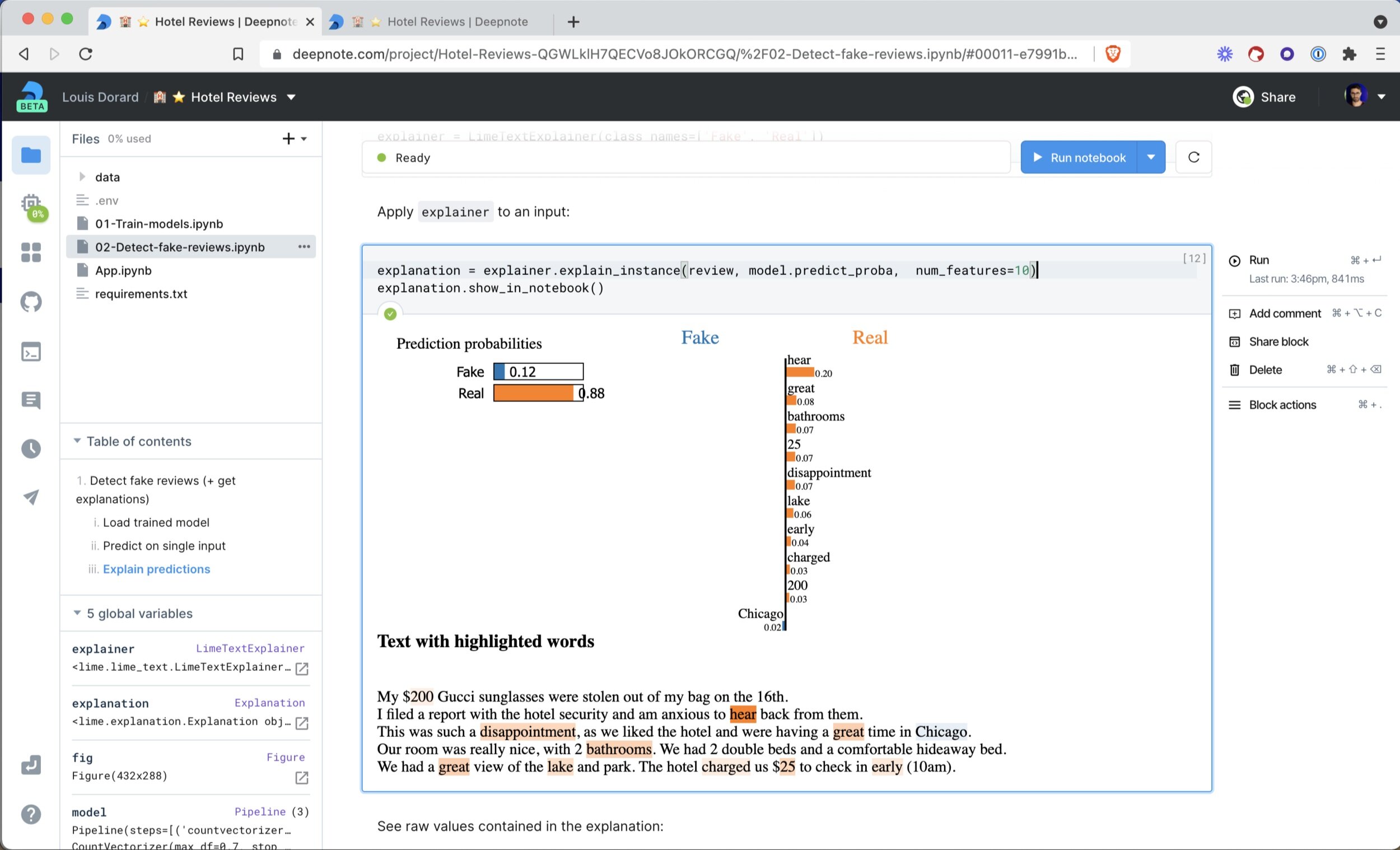 Explaining text classifications