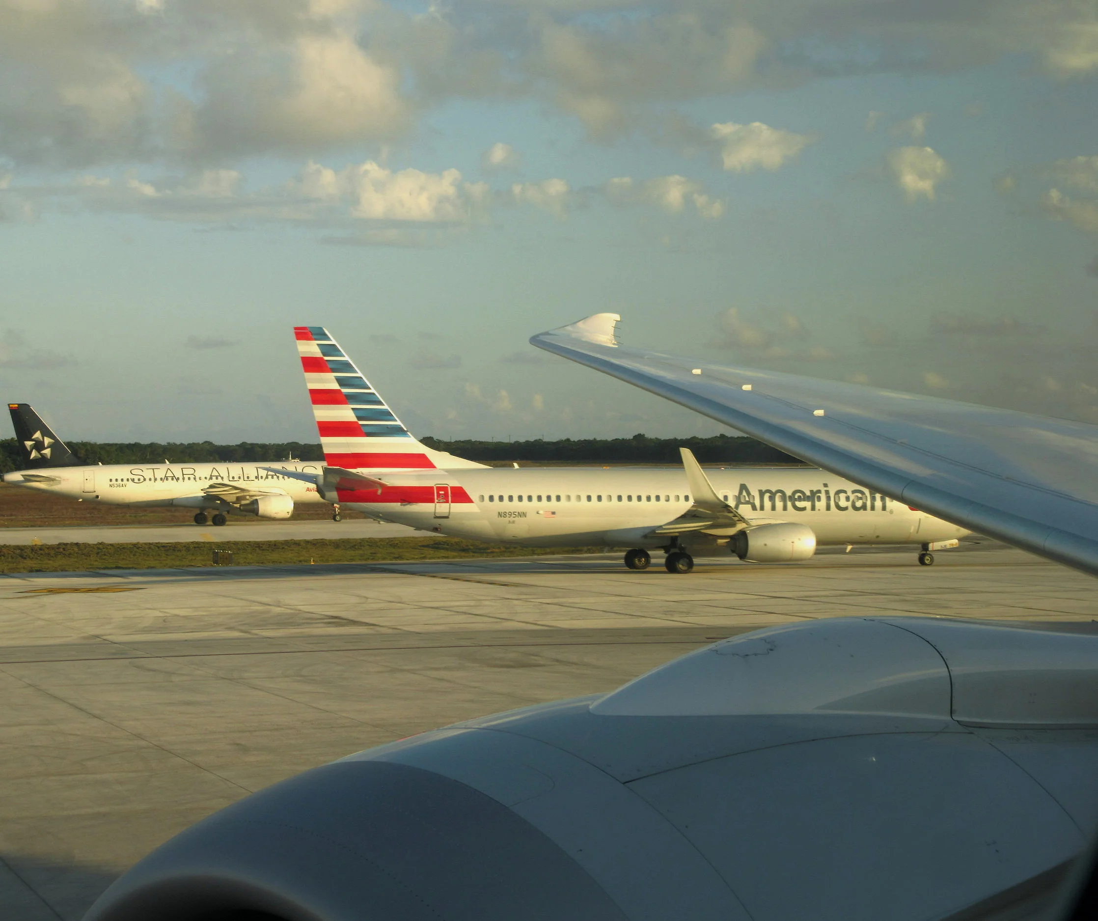 American Airlines jet in Cancun just before take-off