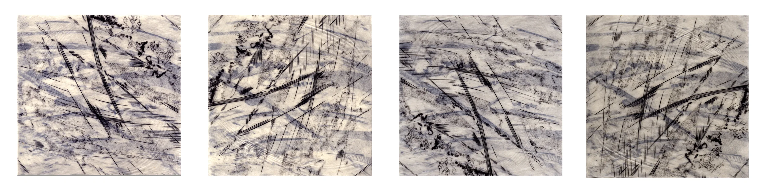 "Crossed Paths: Four Directions," engravings on gampi papers, 2011