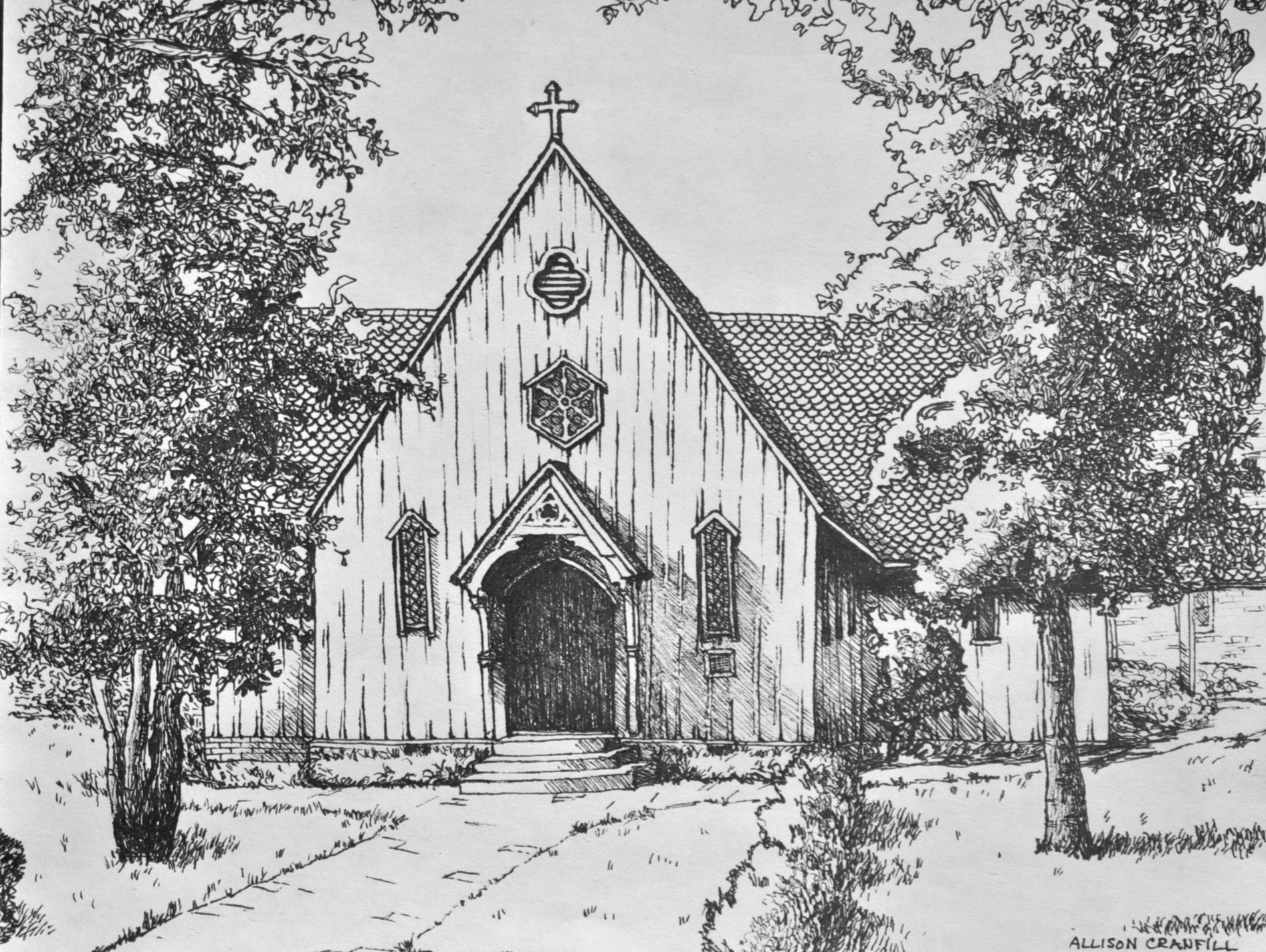  Saint Mary's Chapel  Pen and Ink Print  