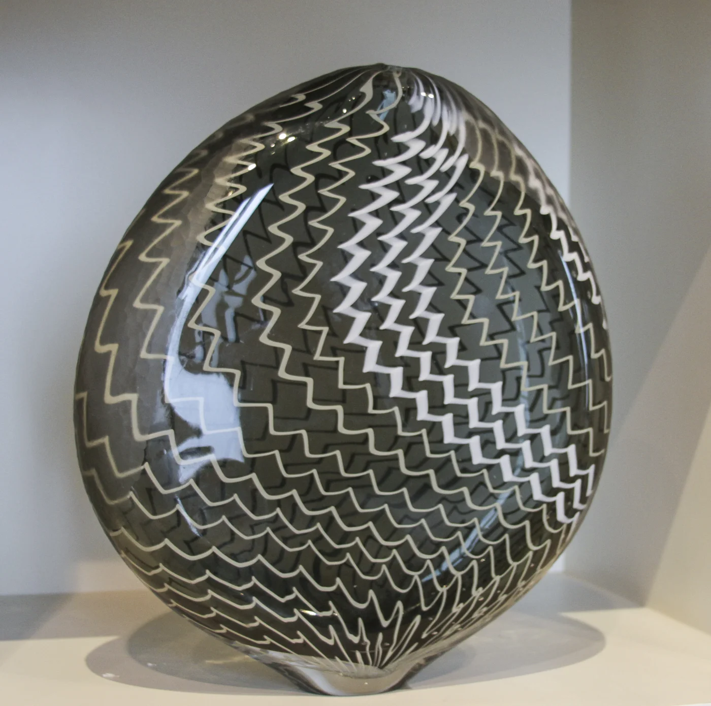 Grey Transparent Chevron , blown glass,  2017, 14"h x 18"w.