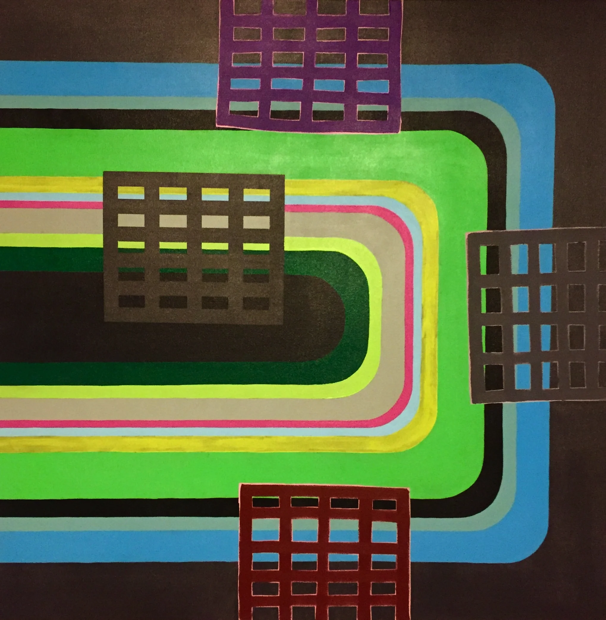   Self-Replicator , acrylic on canvas,  2017, 40"w x 40"h. 
