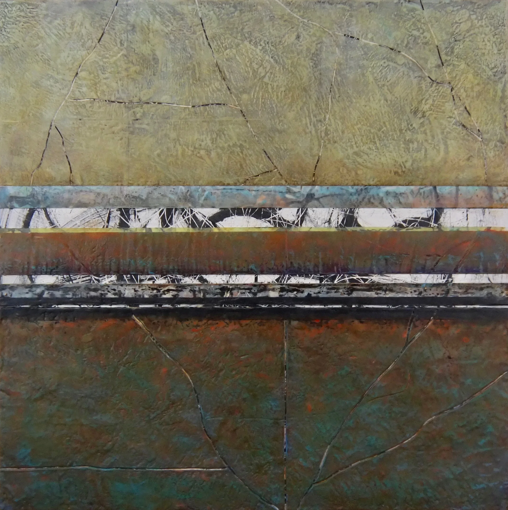   Time In , encaustic on panel,  2018, 28"w x 28"h x 1.5" 