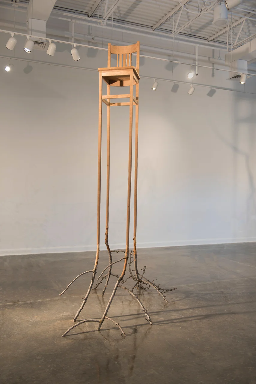   Vigilance (chair for James Inhofe) ,   cherry lumber grafted to cherry branches,   2016, 55”w x 138”h x 85”d 