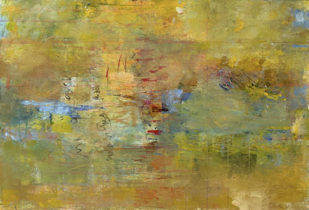   Reflections Through Scrub , acrylic, pastel   and pencil on paper on panel, 2018,   22”w x 15”h 