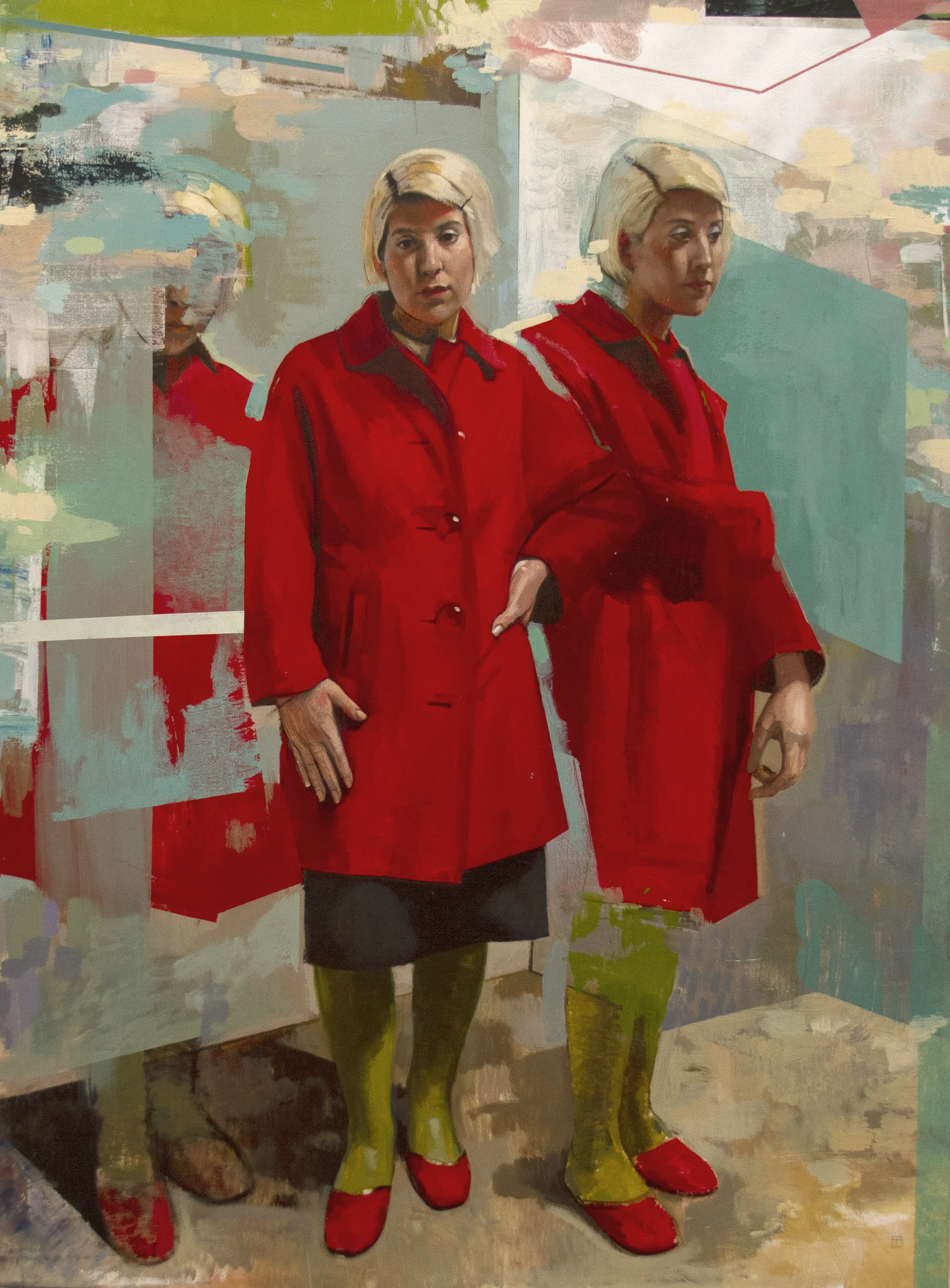   Where She Stands , 2018,  mixed media on canvas, 40”w x 54”h 