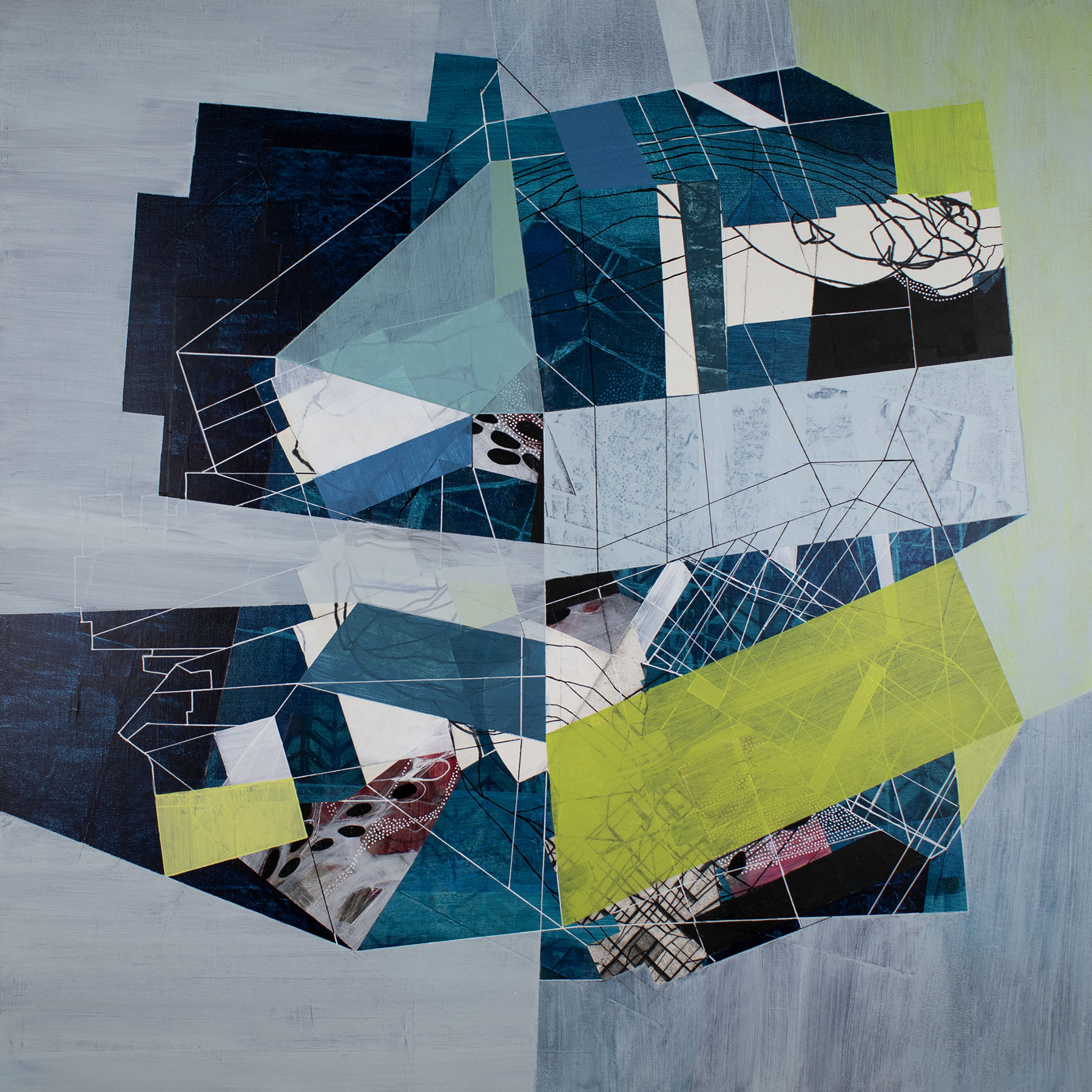   The More Involved , 2019,  mixed media on panel,  24"w x 24"h 