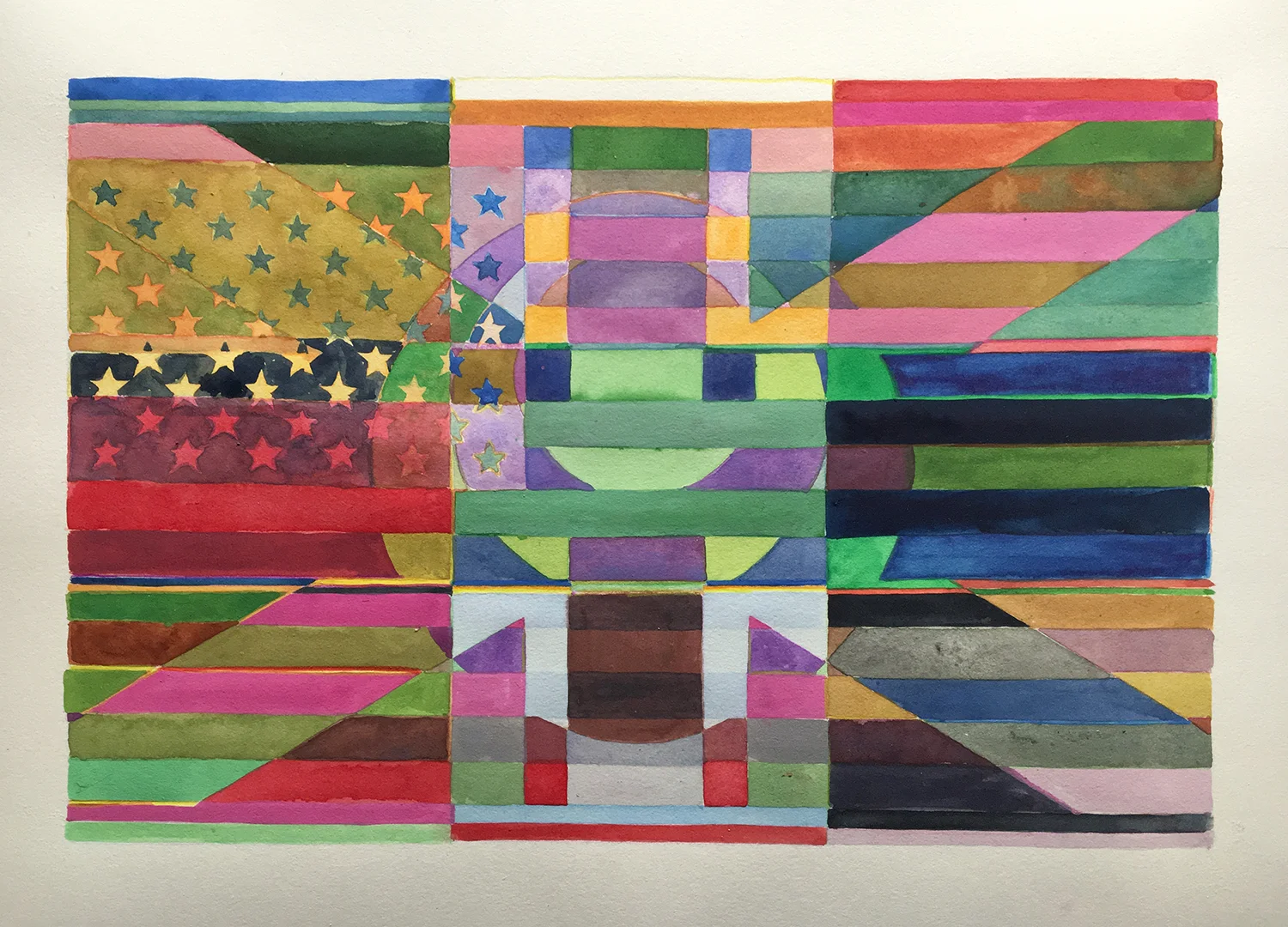 All My Various Homes (study) , watercolor, gouache and colored pencil on paper, 12"x16", 2017
