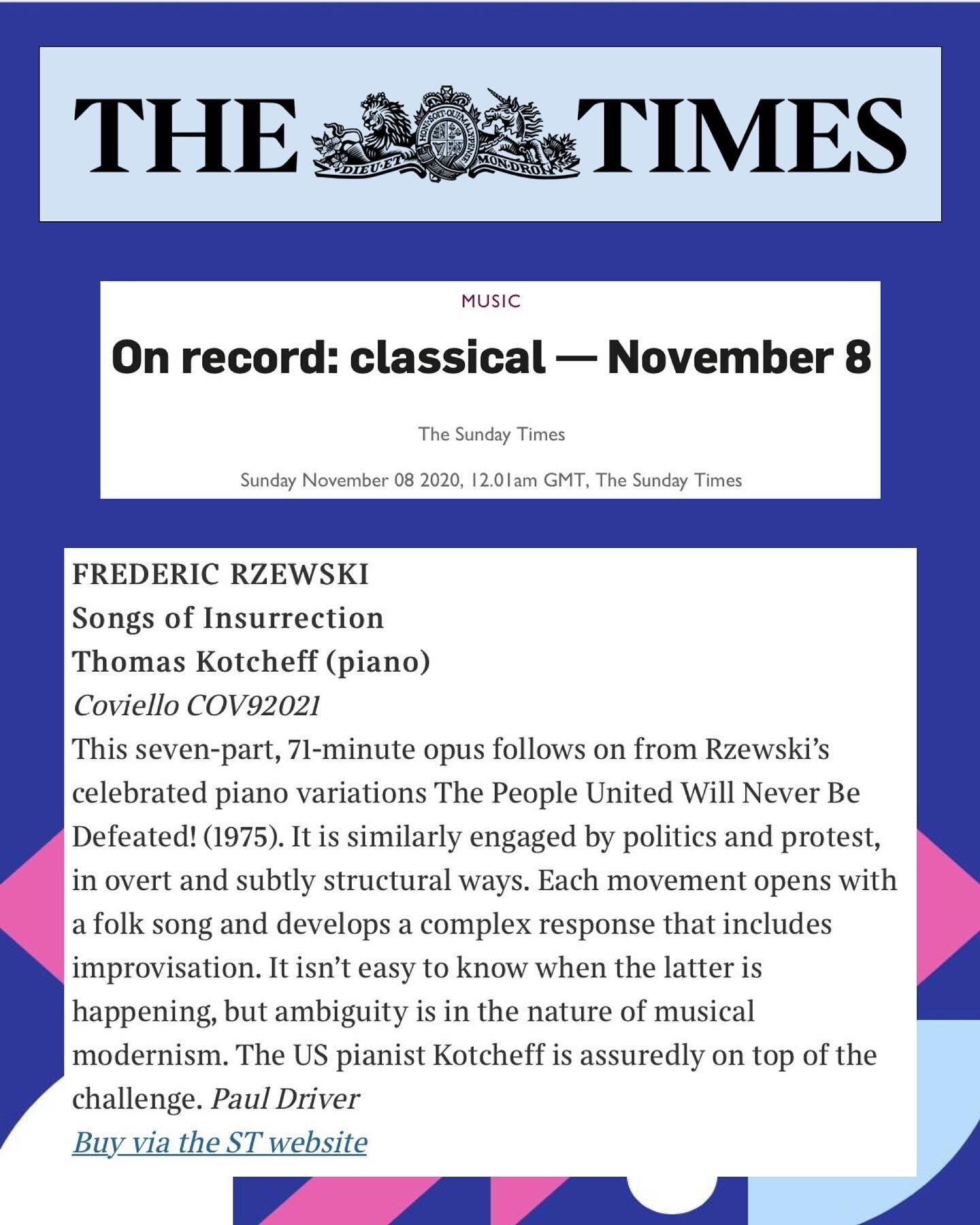 Review of 💽&quot;Songs of Insurrection&quot;💽 in @thetimes UK! 🎉 Link to stream the album in profile! 🌟