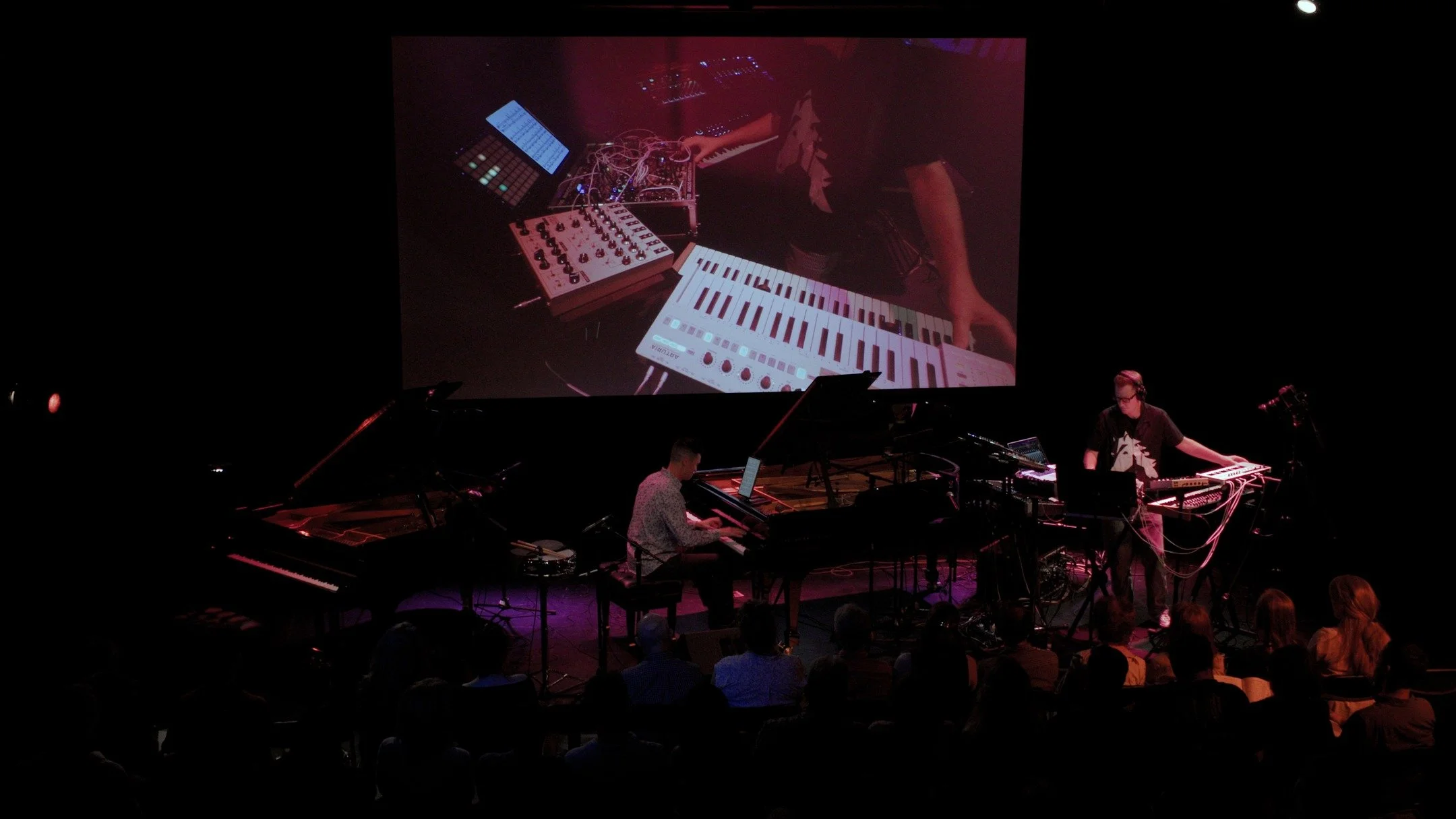 Scenes from last week&rsquo;s &quot;Between Systems&rdquo; @pianospheres concert with @thomaskotcheff and @bryancurtkostors ✨ This project reimagines the music of John Cage and Morton Feldman, blending piano with modular and hardware synths in a live