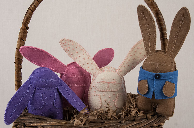 A Basket of Bunnies - New Wool Felt Plushie Pattern Release