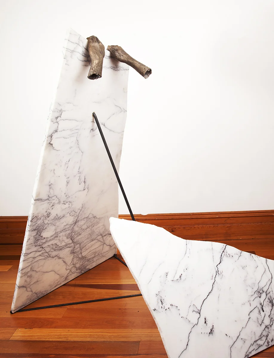 Detail of Untitled (peak & trough), 2015 bronze, New York marble & steel, 130 x 130 x 130cm