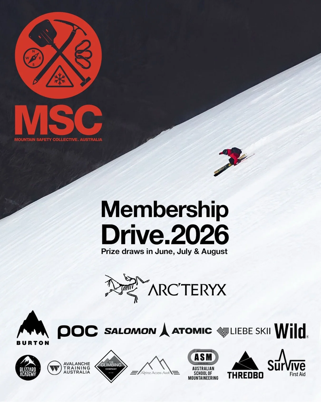 MSC Membership Drive 2026 is on!

Join the community supporting avalanche education, forecasting, events and backcountry safety across Australia, and go in the draw to win prizes all winter long thanks to our incredible partners.

Gear. Courses. Memb
