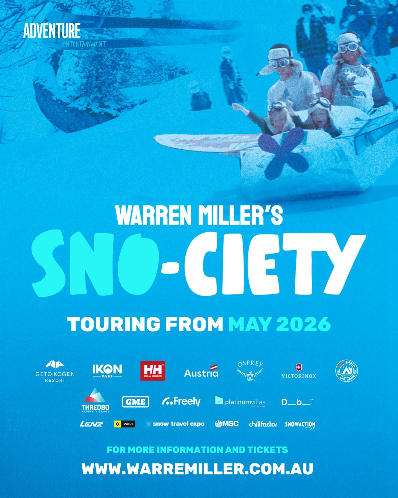 Warren Miller continues to support Mountain Safety Collective as community partner for this year&rsquo;s Australian tour of their new movie, Sno-ciety.

Screenings start in mid May and run until late June at select venues around the country. Check th