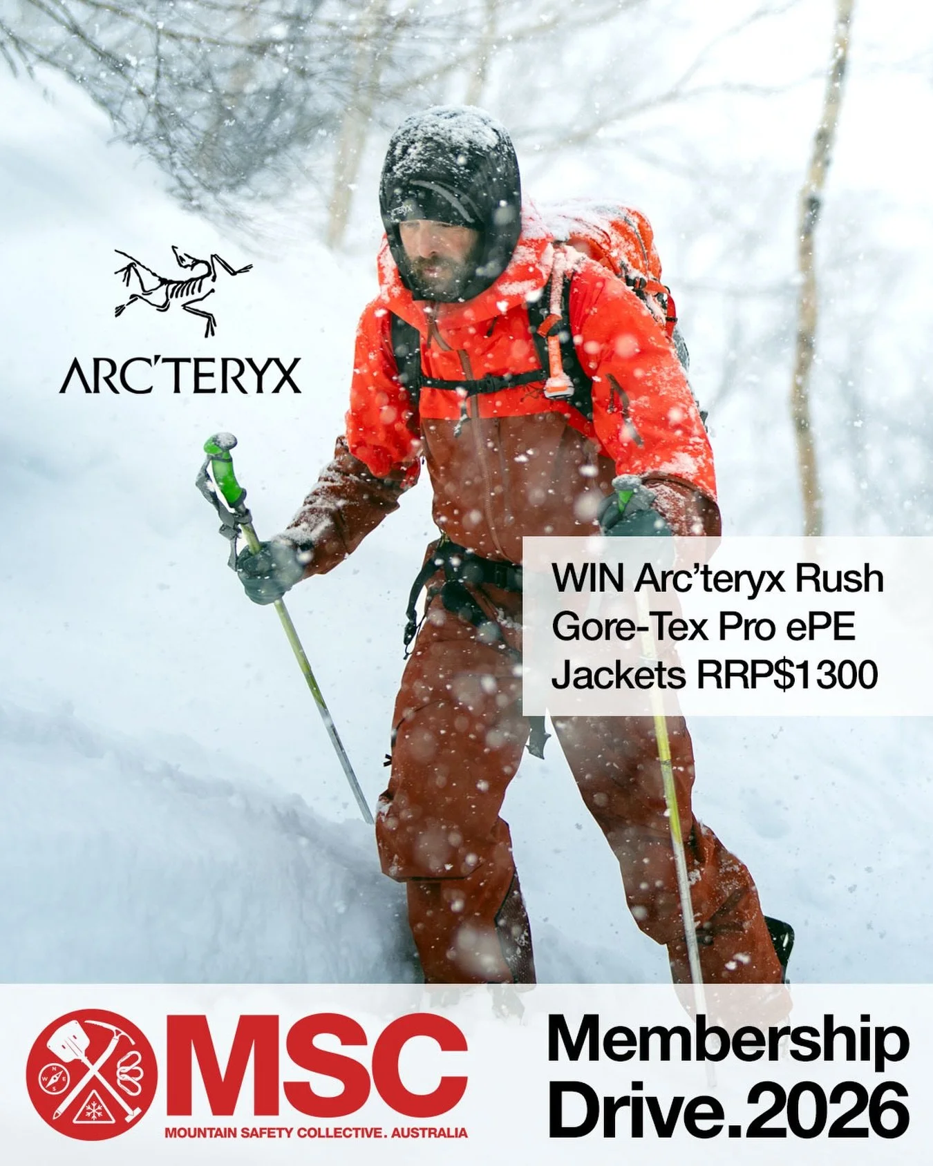 Win Big. Stay Safer This Winter.

Become an MSC member before the end of June and you&rsquo;ll automatically go in the draw to win some incredible prizes from our supporters, including an Arc&rsquo;teryx Rush Jacket valued at $1300.

Your membership 