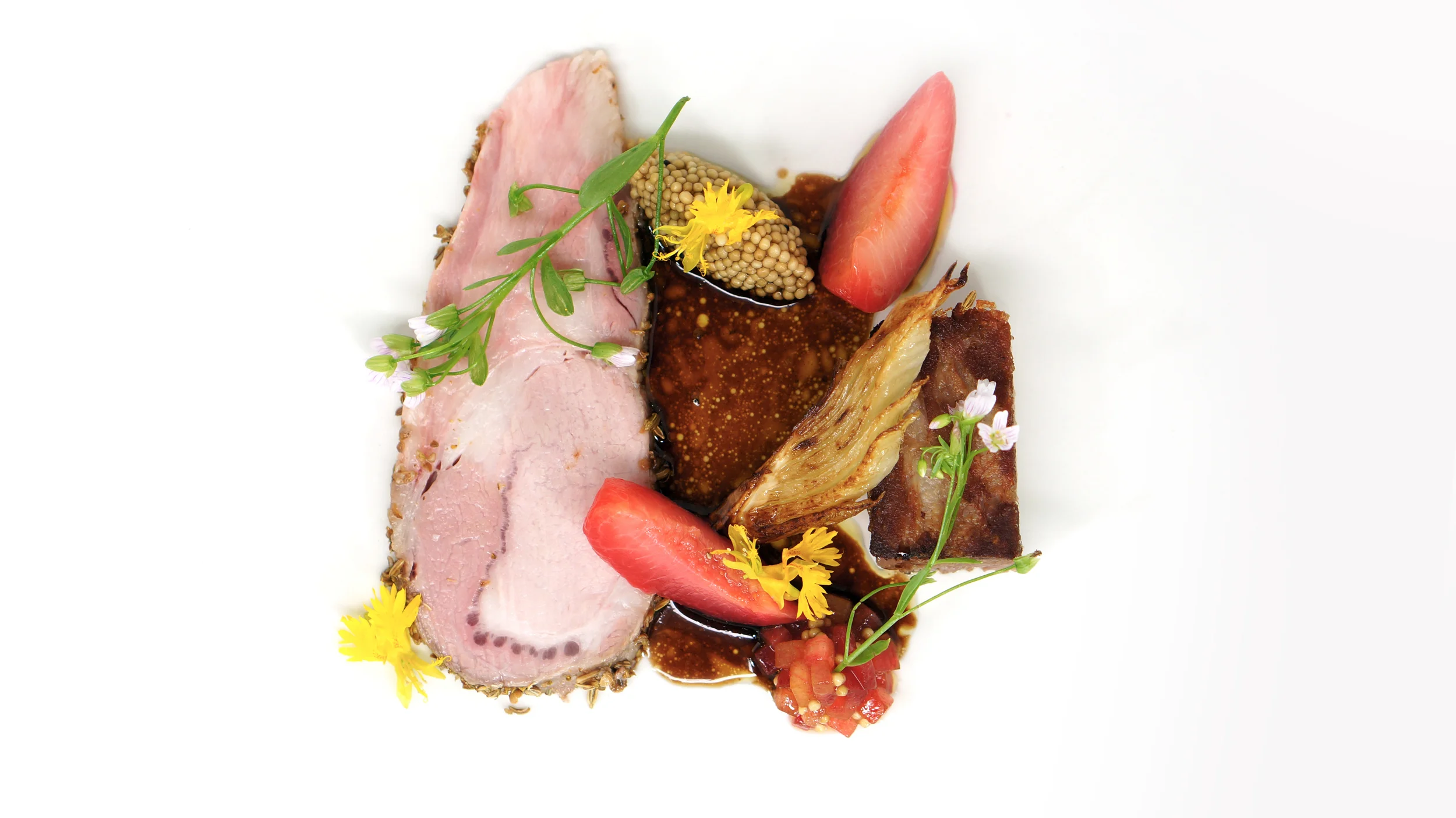 2014 - circle o pork two ways, pluots, mustard caviar, stone fruit mustarda.jpg