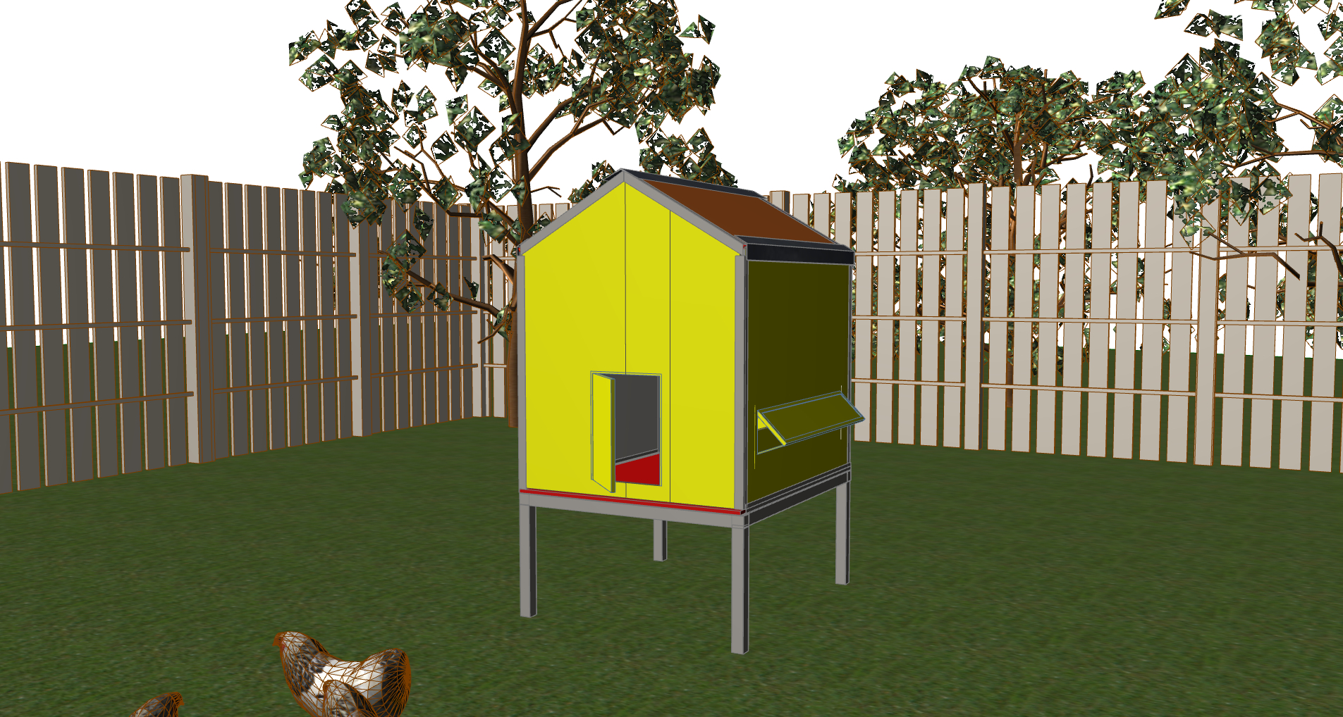 3d model with 3d chicken in 3d yard