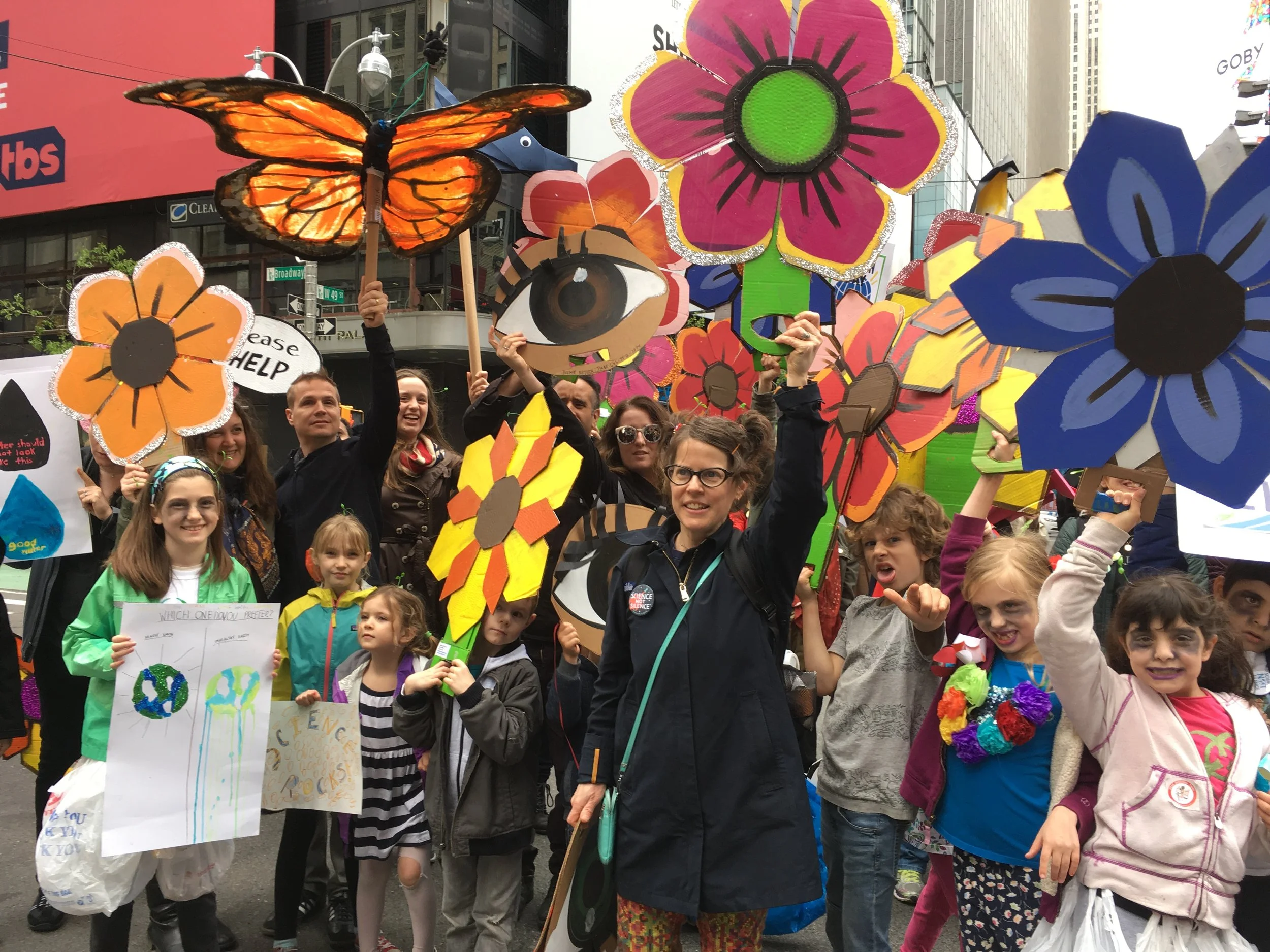 NYC CLIMATE MARCH 2017. Flowers made with the help of volunteers from Get Organized Brooklyn .