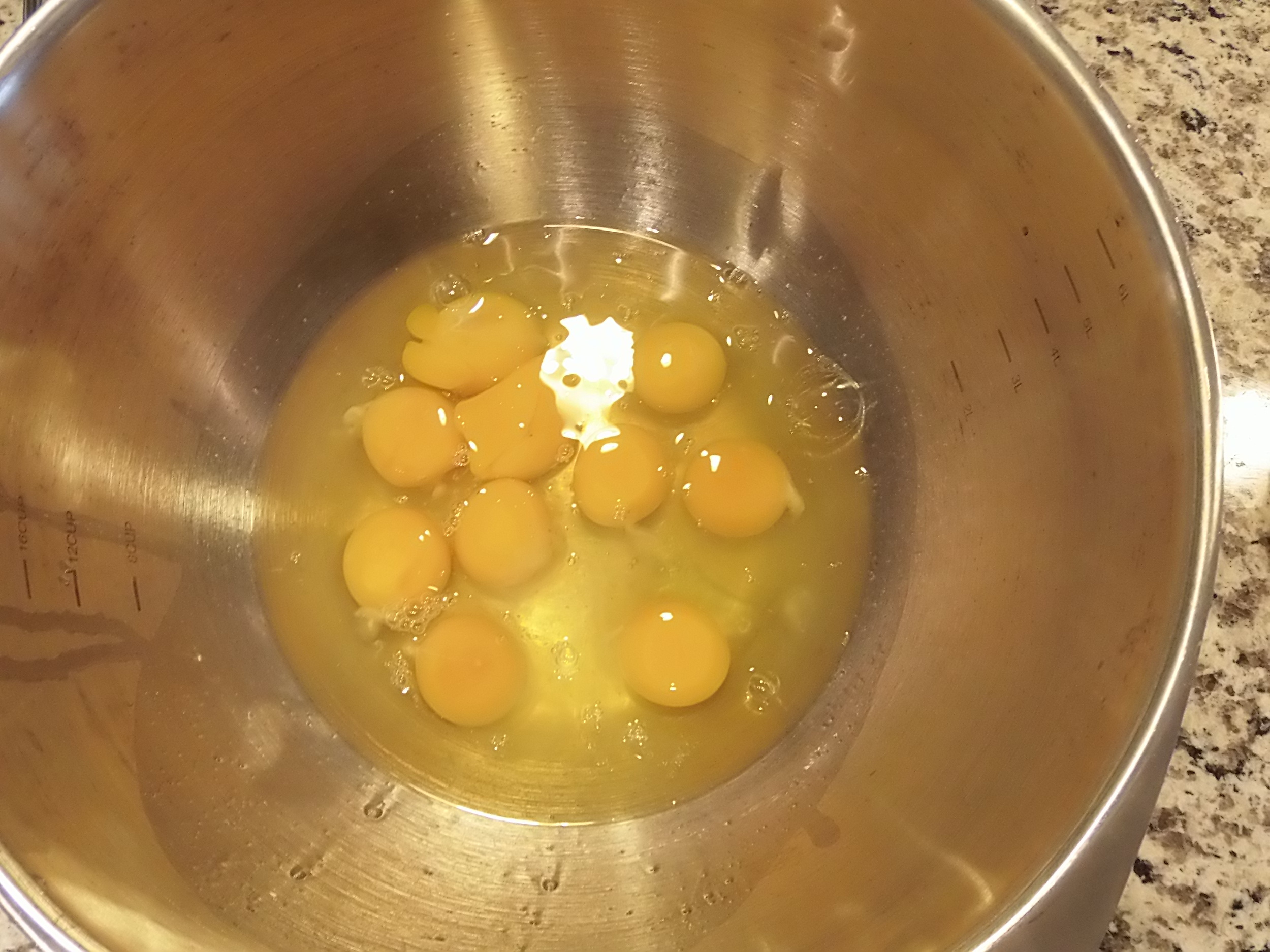 Then I cracked 12 eggs into a bowl... 