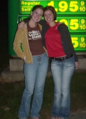 Again, not MY shirt. Can't remember if it was Ashley's (the friend in the pic) or another friends. Aeropostale, I think..."Hot Cocoa Stand" is what it says. Why?! Who the heck knows. A tiny thin, cottony short-sleeved shirt about Hot Cocoa is just.....well, if it's cold enough for a hot cocoa stand...why would I wear that shirt made for 90 degree weather?!... Also, gas was cheap in 2003. 