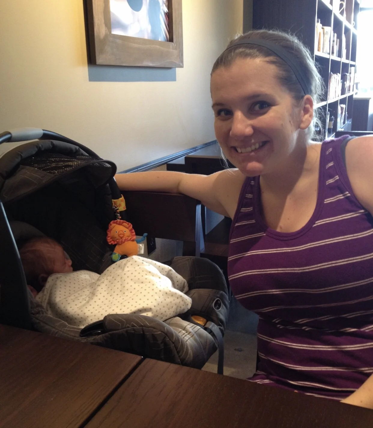 Our first outing, after three weeks of them being born. Starbucks it was!