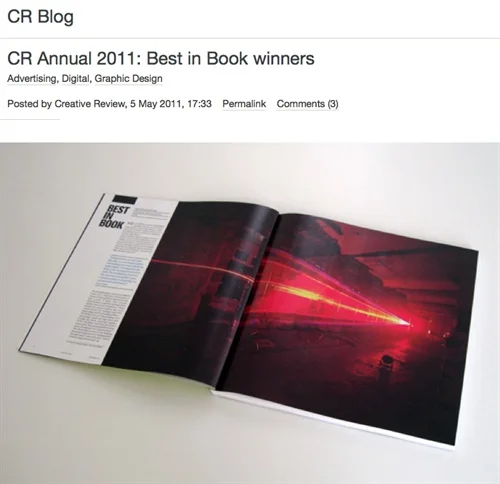 So VM won this most prestigious of awards for the Speed of Light event, celebrating ten years of broadband in the UK. Lasers by UVA and photography by Tom Oldham. Creative Review obviously loved it and scoring a DPS with my shot was a proud moment for me, I have to tell you. Well I don't have to, but the unrelenting nature of self-promotion demands that I at least shout about it on here.