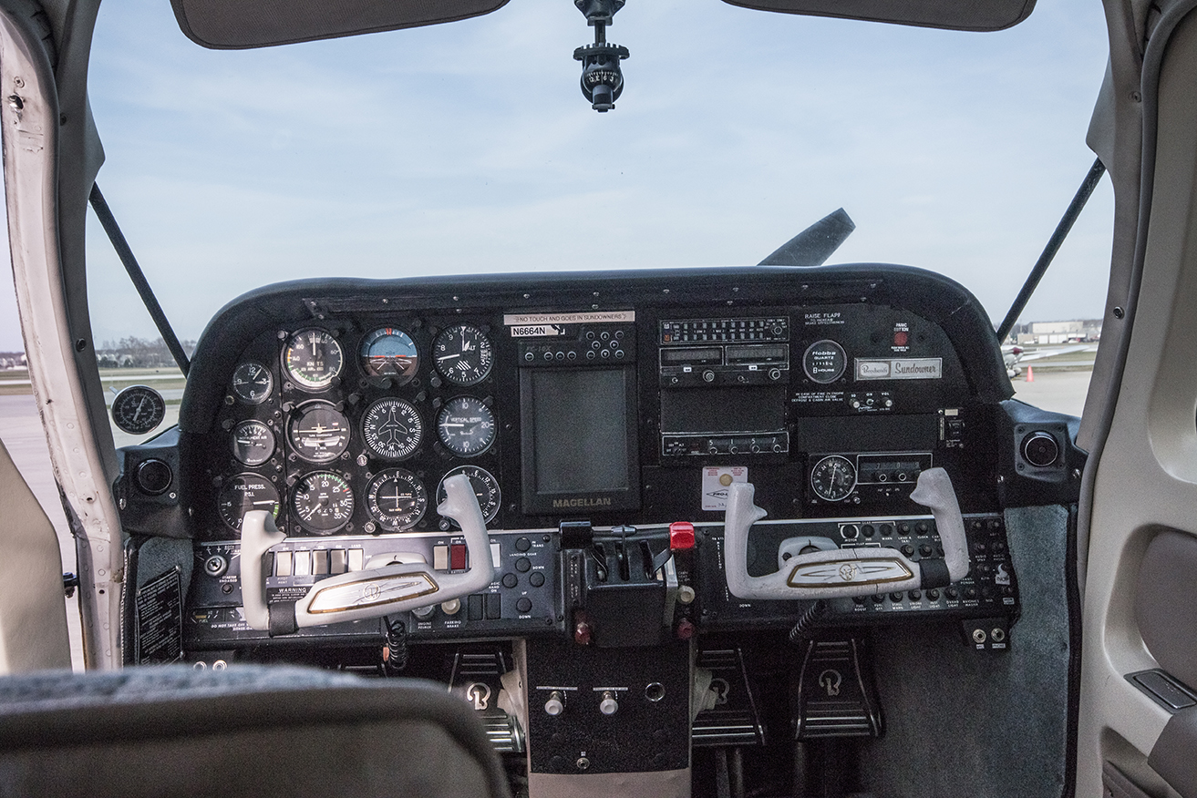 The plane's instrument panel (or "look at all the dials!")