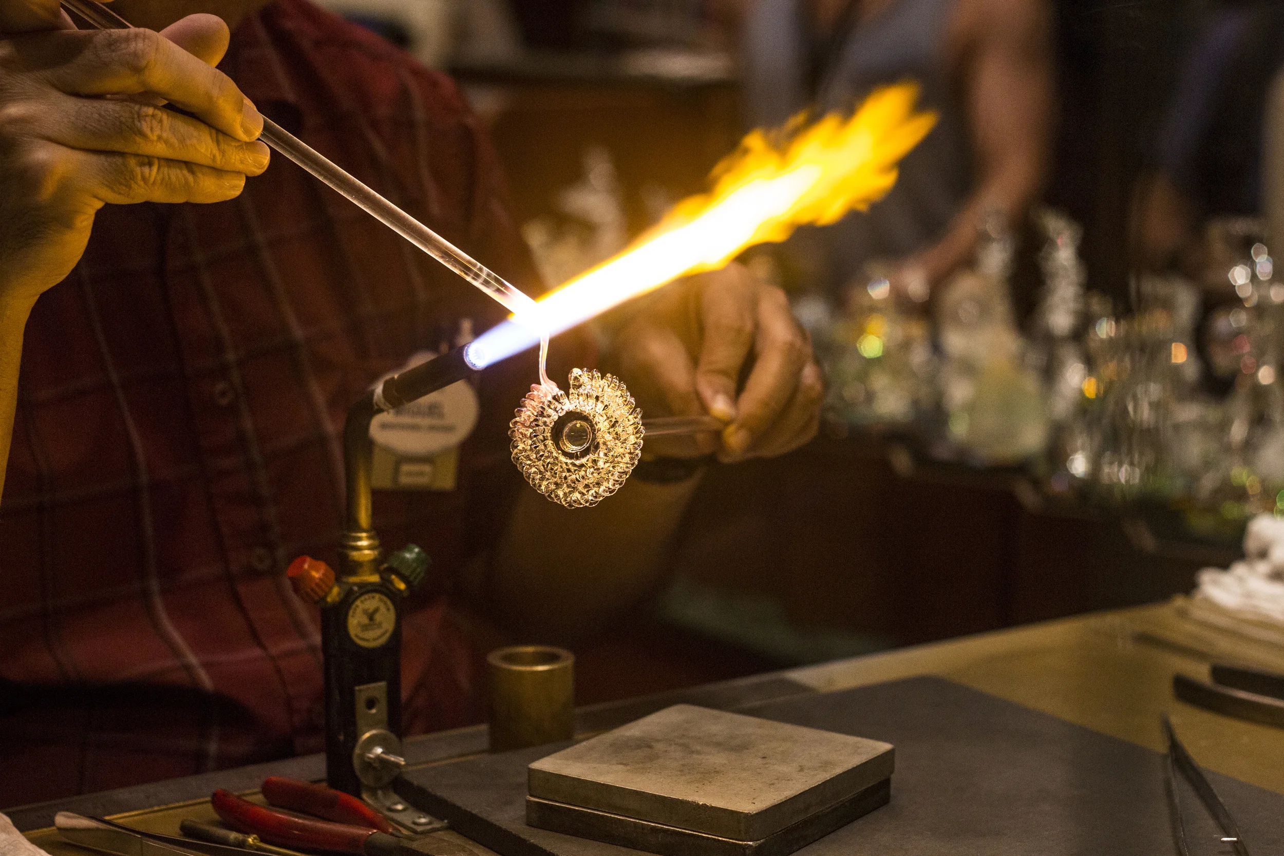 The glass blower at one of the shops was starting a castle.