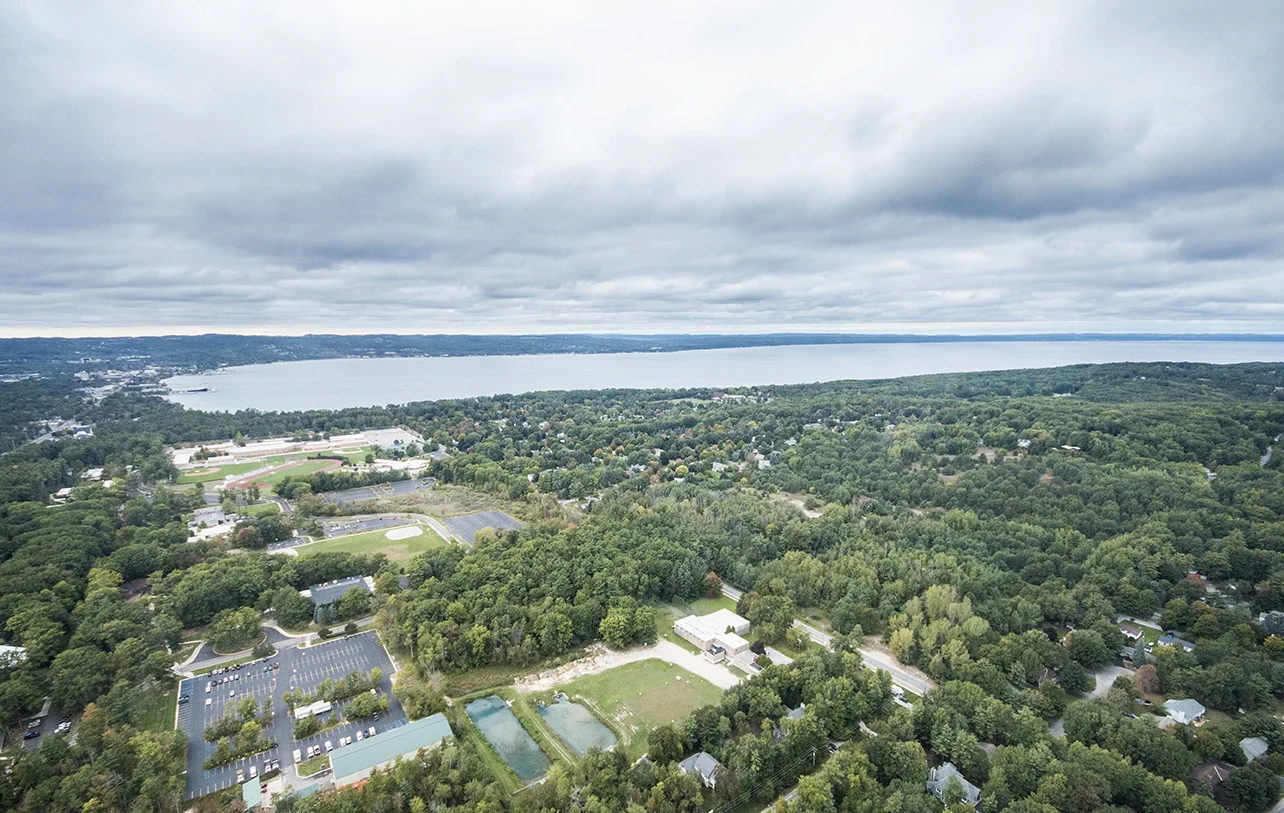 Facing the west end of the peninsula, within the view of Traverse City.