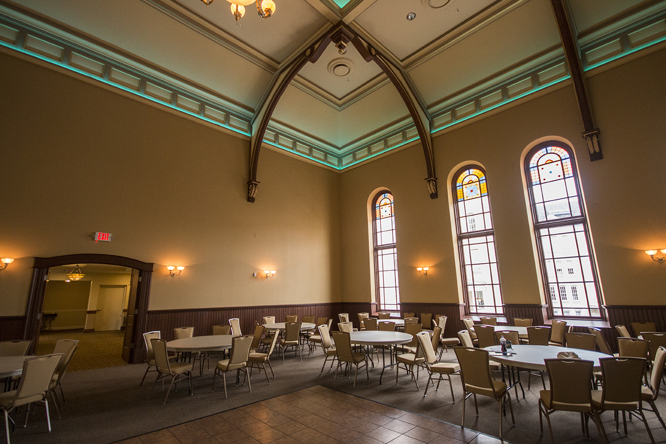 A reception hall, formerly a church.